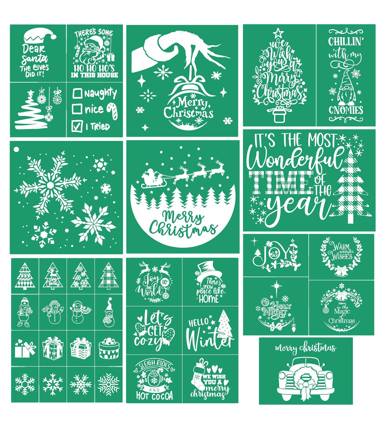 JAJADO Christmas Theme Silk Screen Stencils 10 Pcs - Xmas Winter Holiday Chalk Mesh Transfers for DIY Home Decor - Buy Online on GoSupps.com