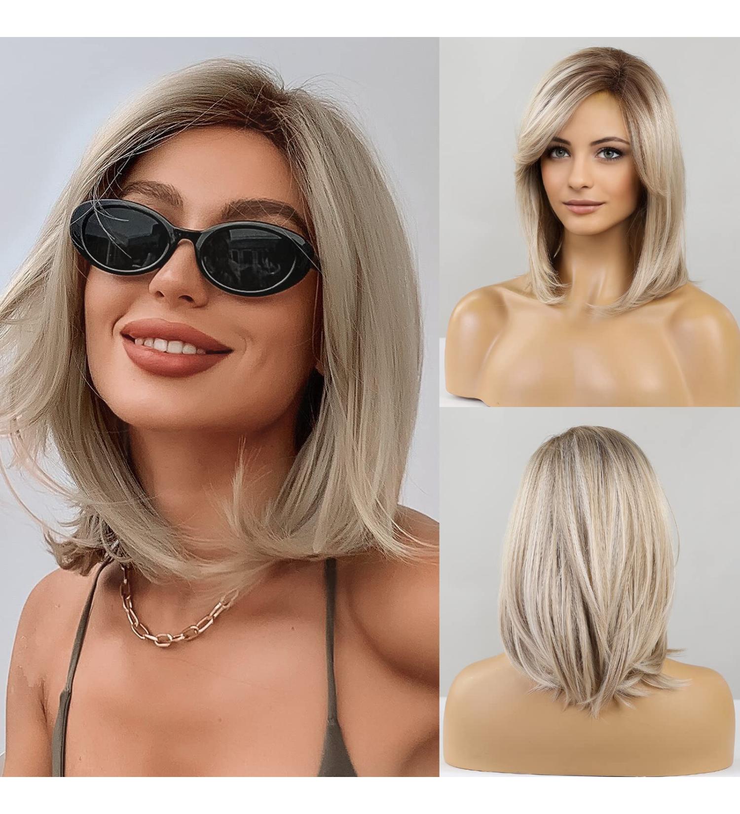 HAIRCUBE Blonde Shoulder Length Layered Wig for Women with Dark Roots - Synthetic Hair - Buy Online on GoSupps.com