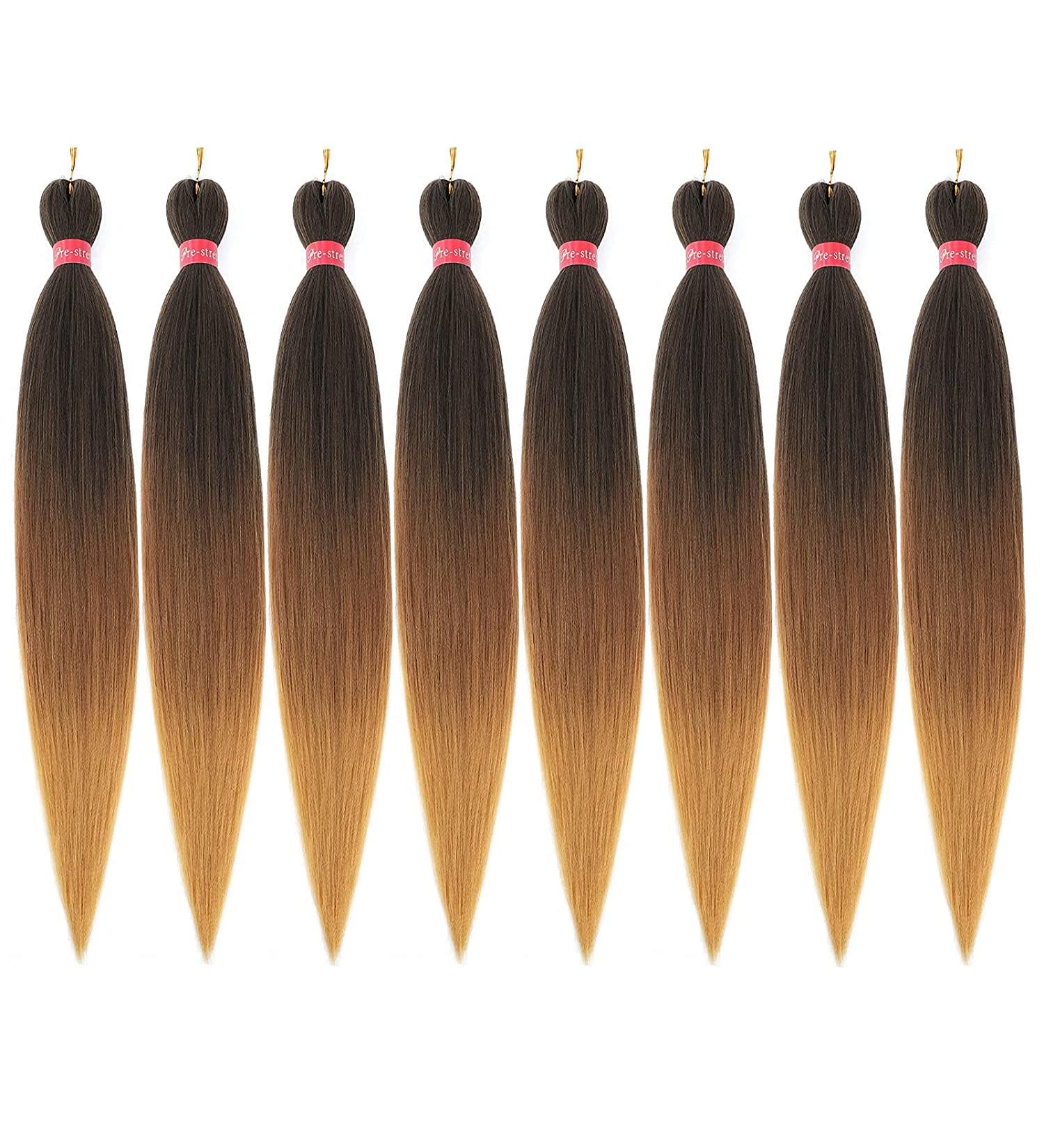 28'' Fayeta Ombre Pre Stretched Braiding Hair - 8 Pack Silky Color Blend Extensions - Kanekalon Synthetic Crochet Braids - Yaki Texture - 1b/30/27 - Buy Online on GoSupps.com