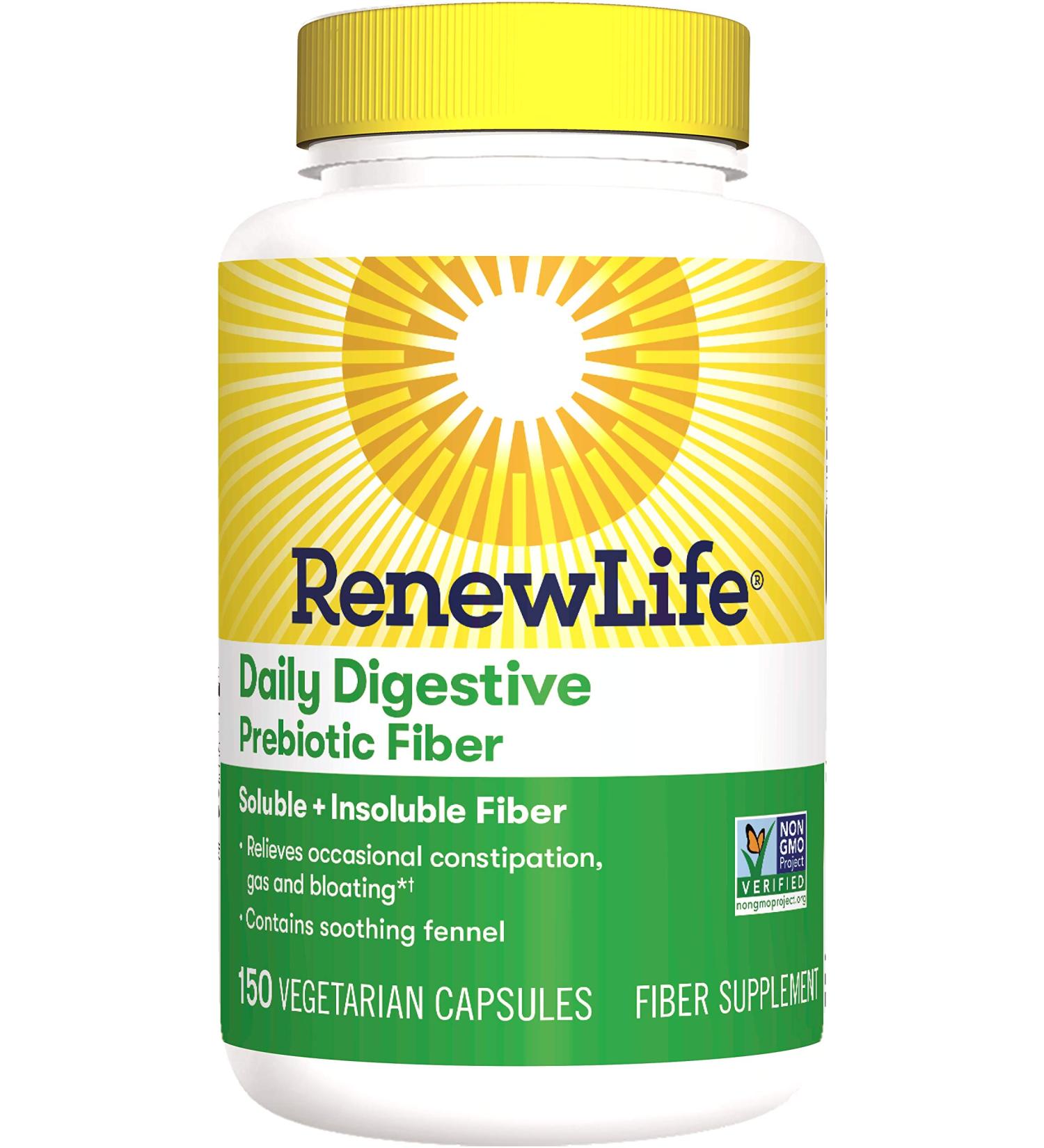 Renew Life Adult Daily Digestive Prebiotic Fiber Capsules - 150 Vegetarian Capsules - Buy Online on GoSupps.com