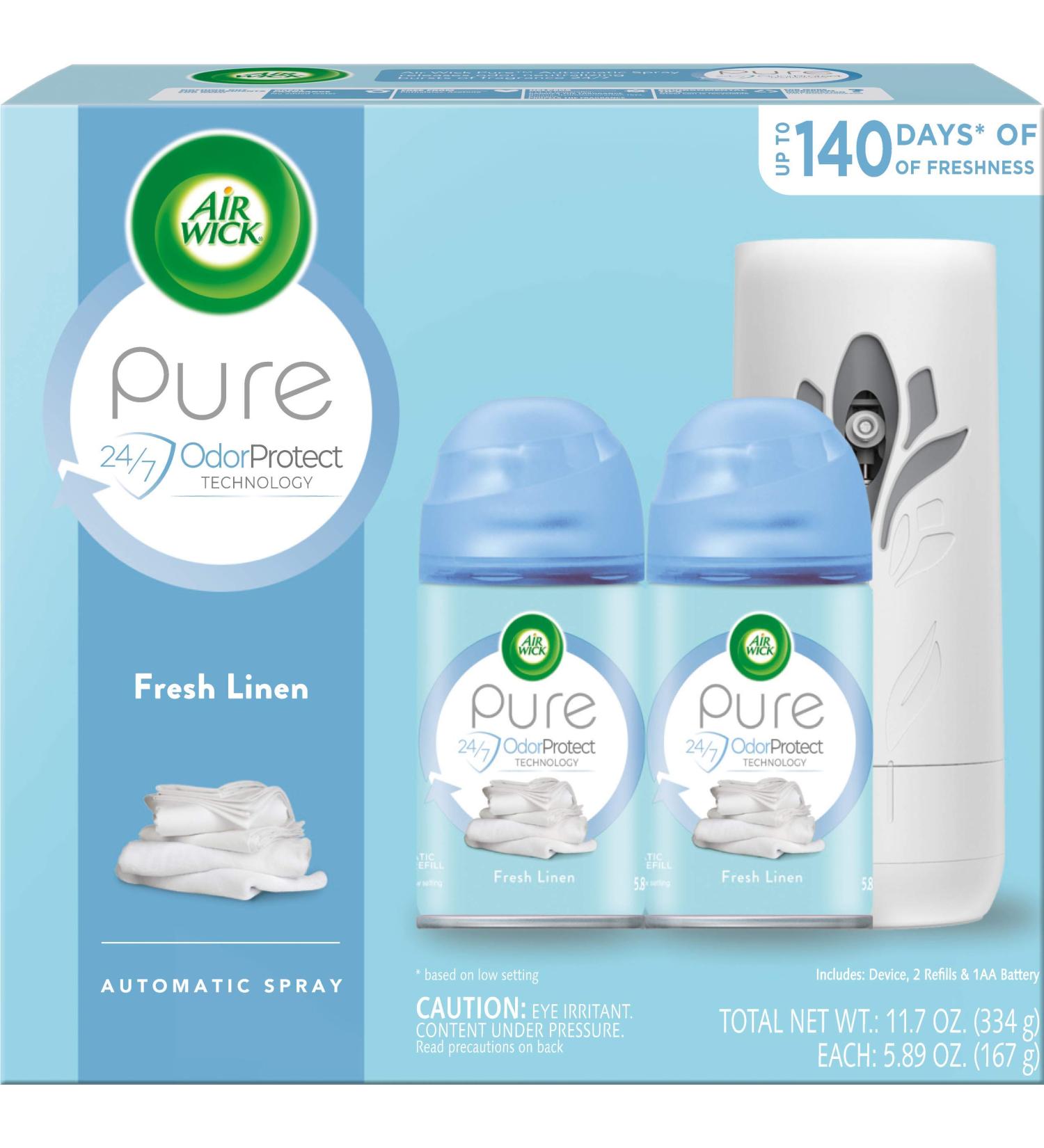 Air Wick Freshmatic Automatic Spray Kit - Fresh Linen Scent - Odor Neutralization - Essential Oils - 2 Refills Included - 1 Count - Buy Online on GoSupps.com