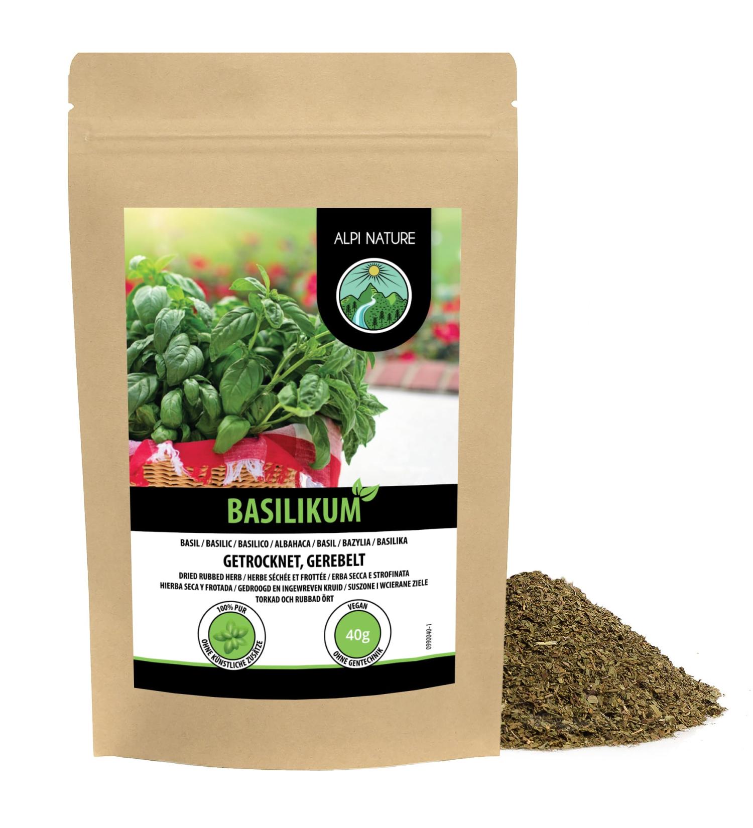 Grated basil (40 g) delicately dried basil 100% pure and natural for the preparation of spice mixtures - Buy Online on GoSupps.com