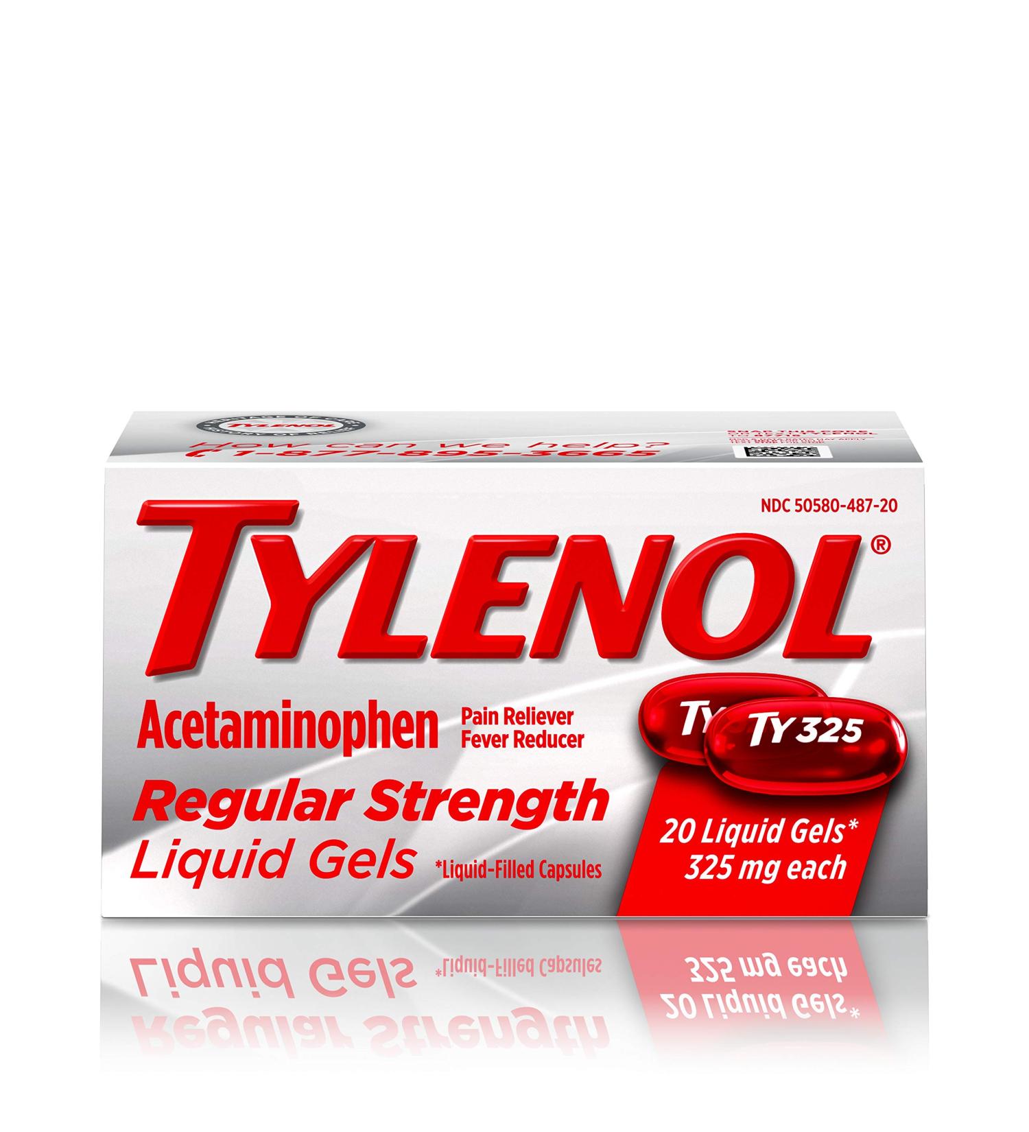 Tylenol Regular Strength Liquid Gels 325mg Acetaminophen Pain Reliever - 20 ct - Buy Online on GoSupps.com