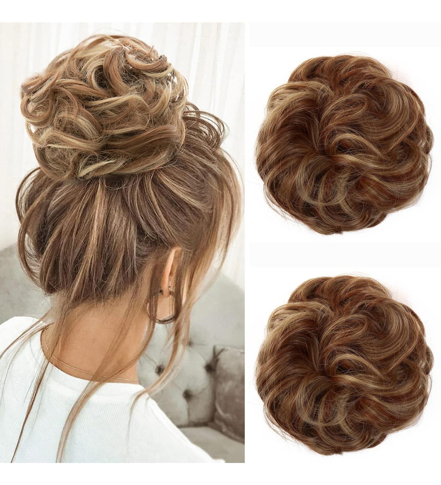 JJstar 2PCS Messy Bun Hair Pieces - Brown & Blonde Curly Fake Hair Buns for Women & Girls - Buy Online on GoSupps.com