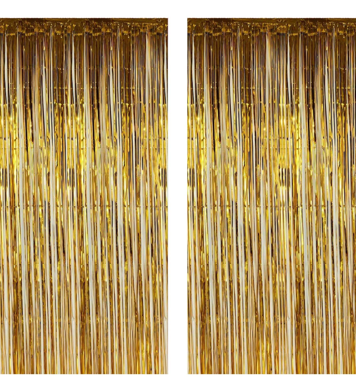 Twinkle Star 2 Pack Gold Metallic Tinsel Foil Fringe Curtains for Party Decorations - Buy Online on GoSupps.com