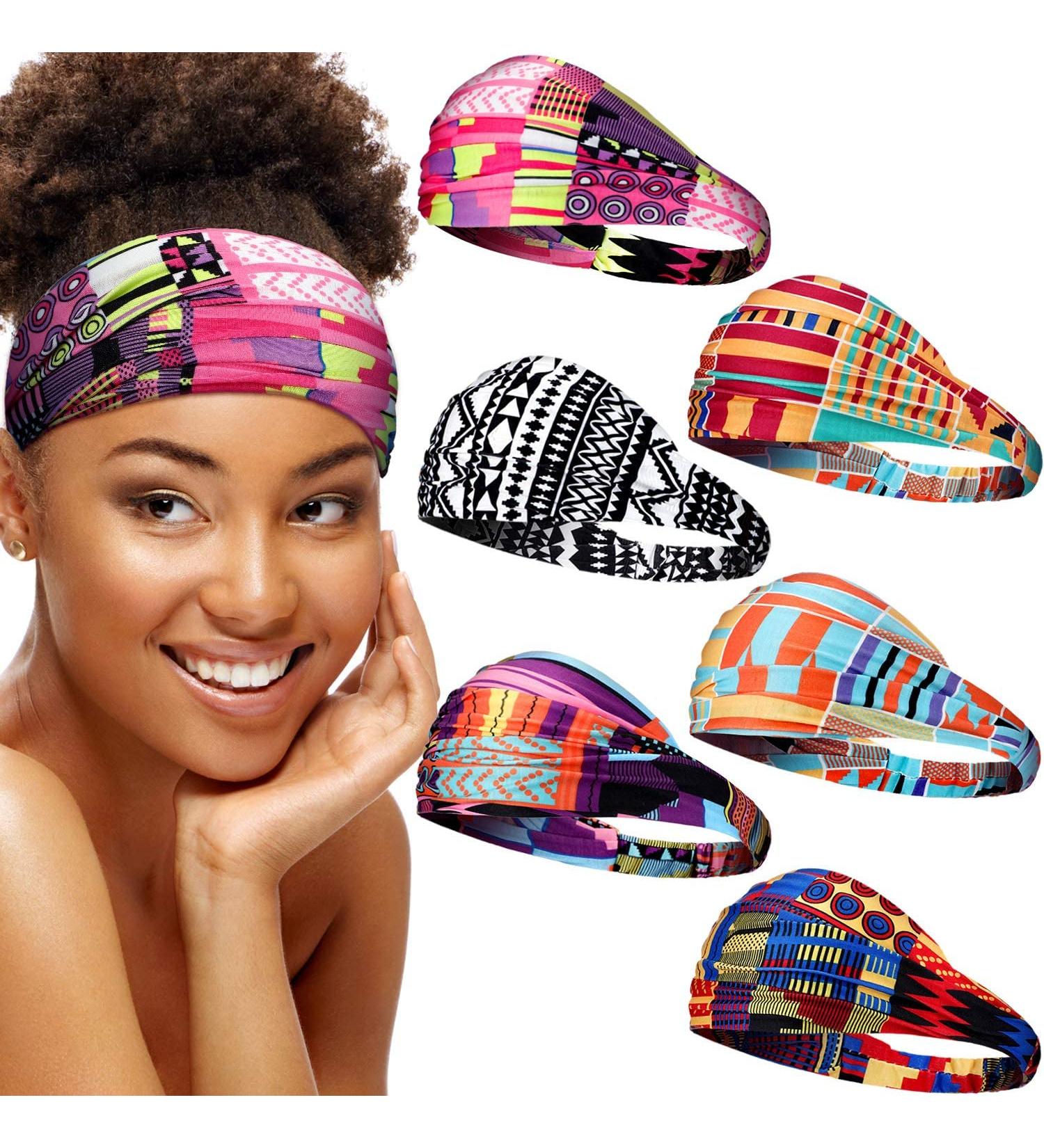 Boho Print African Headband Set - 6-Piece Elastic Twisted Knot Turban Headwrap for Women and Girls - Yoga, Sports, Workout Hair Accessories (Bohemia Prints) - Buy Online on GoSupps.com