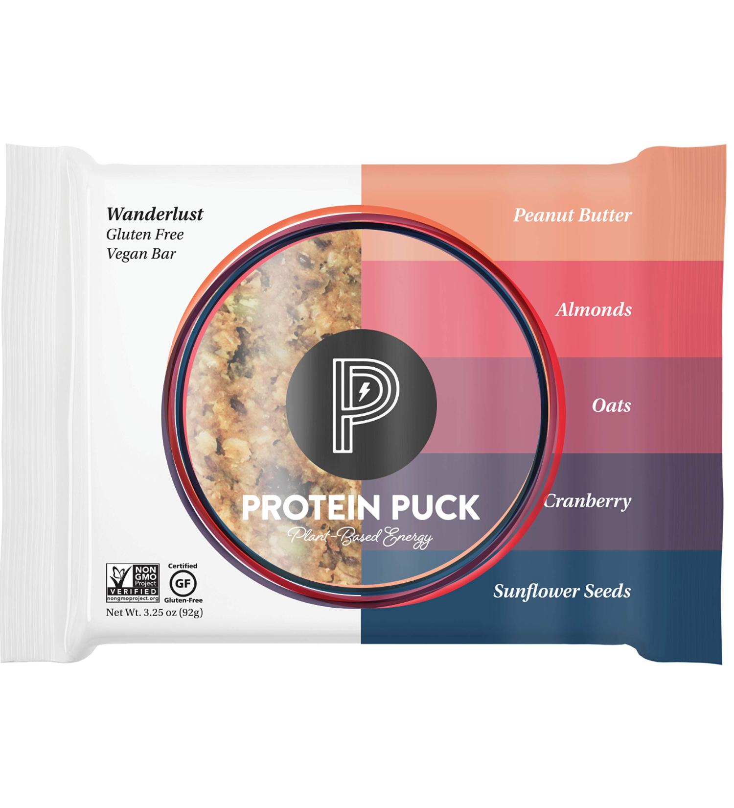 Protein Puck Plant Based Bars - 16g Vegan Protein | Gluten Free, Non Dairy, Kosher Certified | Non GMO Snacks - Wanderlust Case of 16 - Buy Online on GoSupps.com