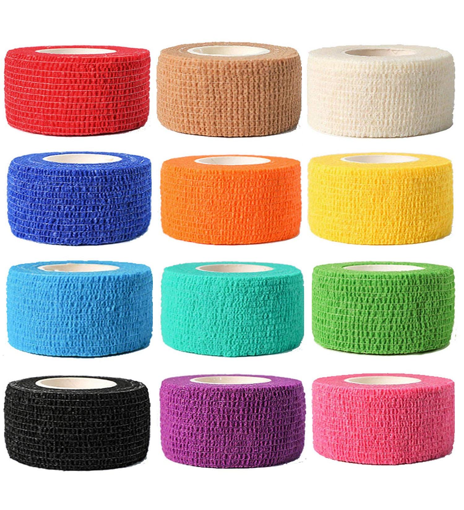 12-Pack Self Adhesive Bandage Wrap | Kuvvfe Athletic Elastic Cohesive Bandage for Sports Injuries - 1x5 Yards - Ideal for Knee, Wrist, Ankle Sprains & Swelling - First Aid Essential - Buy Online on GoSupps.com