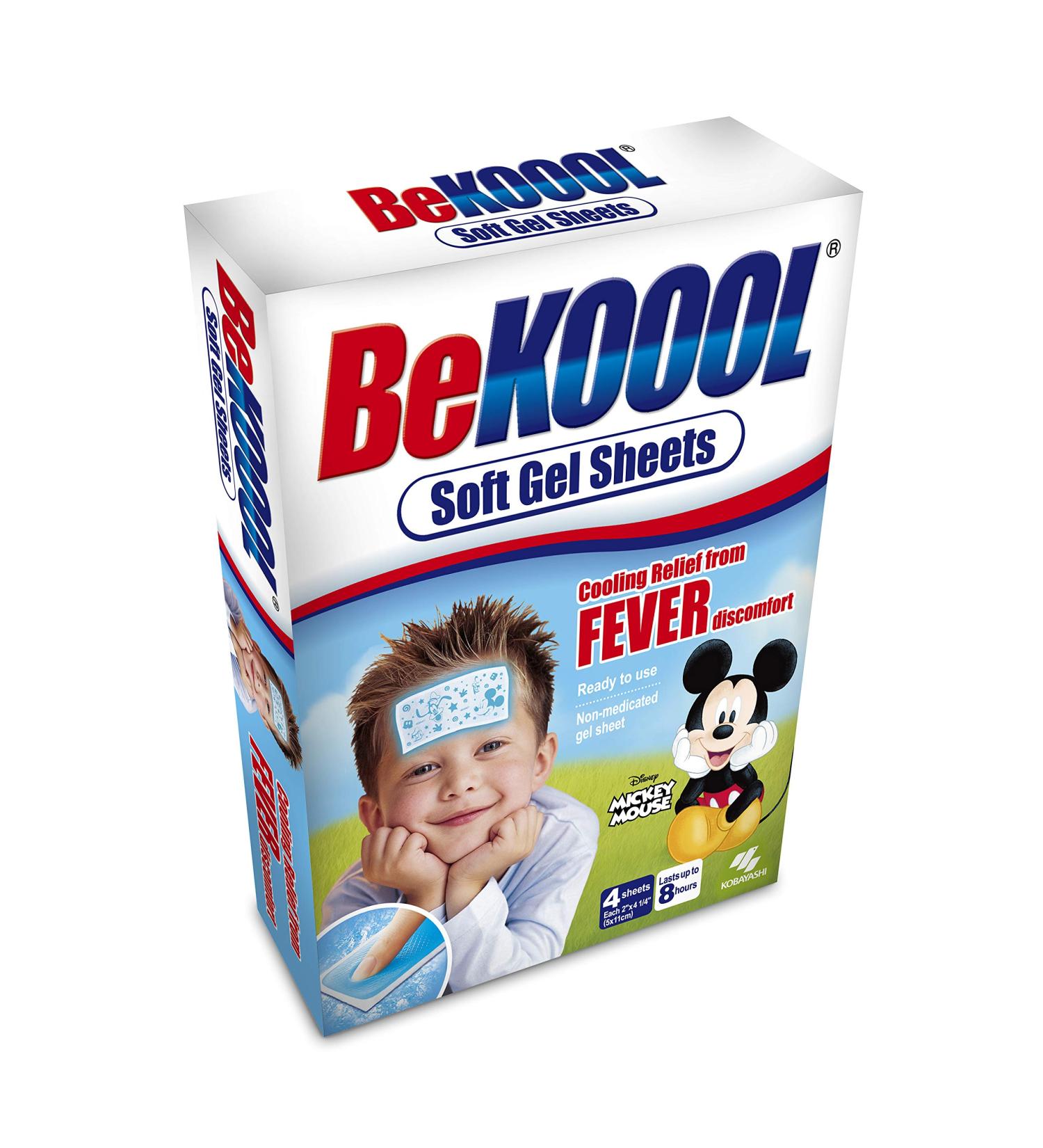 Be Koool Kids 8 Hour Soft Gel Sheets w/Cooling Relief Fever Reducer - 24 Individual Sheets"Bulk Packed"