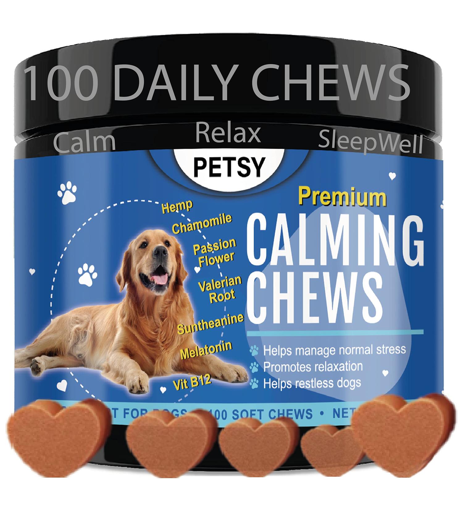 Organic Calming Dog Treats with Chamomile, Hemp Seed, Valerian, Passion Flower, Suntheanine & Melatonin - Duck Flavored Soft Chews (1 Tub) - Buy Online on GoSupps.com