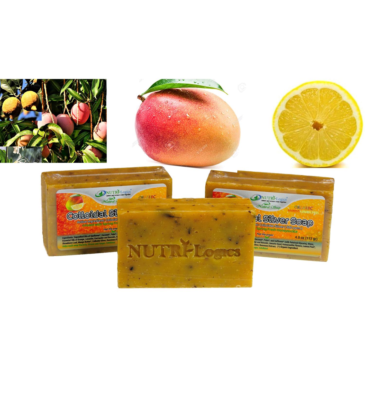 Organic Colloidal Silver Soap 500 PPM 4 oz Bar | Holistic Honeysuckle Lemon Mango with Strawberry Leaf Exfoliation - Buy Online on GoSupps.com