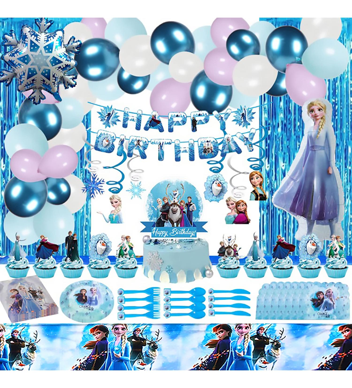 Frozen Birthday Party Supplies- 143 PCS Happy Birthday Banner, Cake Topper, Balloon & More | Complete Frozen Birthday Pack for Kids - Buy Online on GoSupps.com