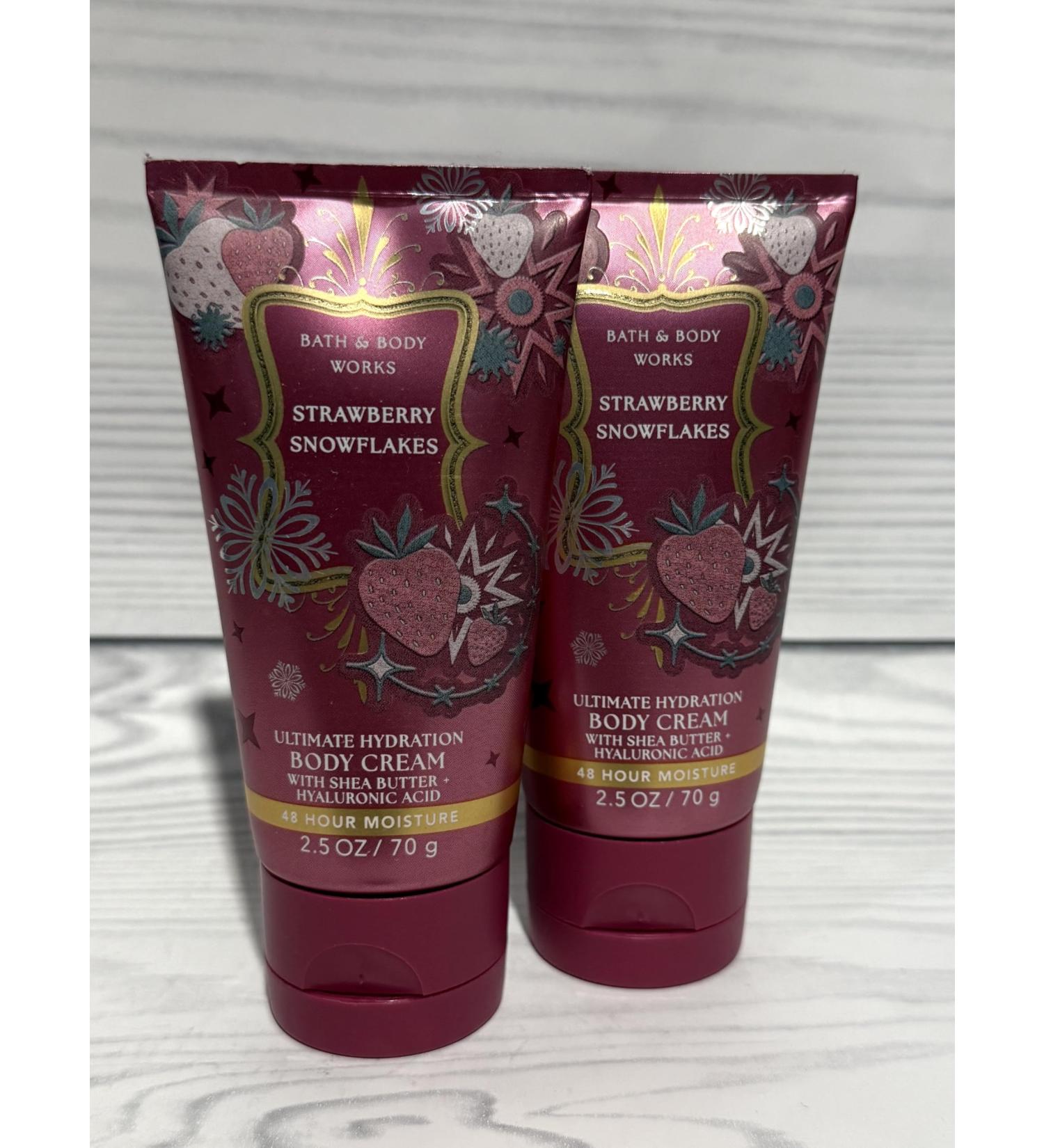 Bath & Body Works Women's Strawberry Snowflake Ultimate Hydration Body Cream 2.5 Ounces Travel Size Pack of 2