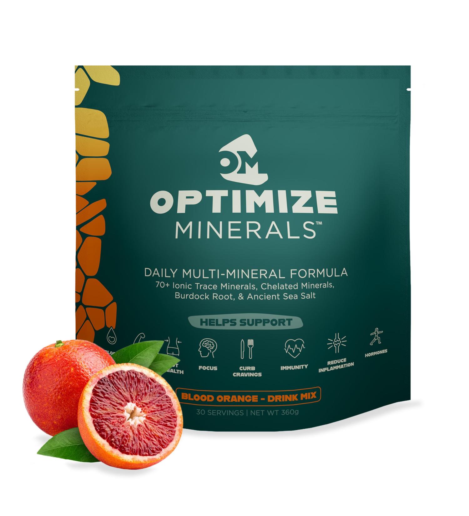 Optimize Minerals Multi Mineral Daily Formula Magnesium, Electrolytes & Trace Mineral Supplement Powder - Gluten Free Vitamins Drink for Optimal Wellness - Blood Orange, 30 Servings - Buy Online on GoSupps.com