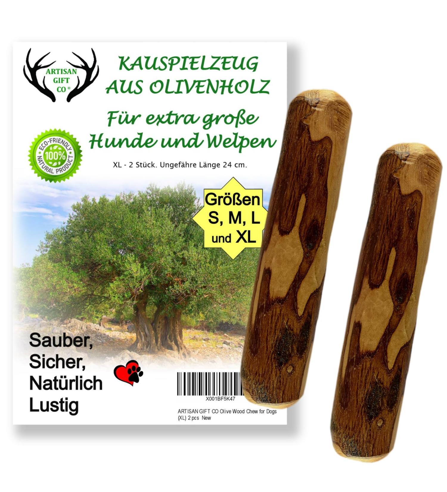 ARTISAN GIFT CO Olive Wood Chew Toy for Dogs - 100% Natural XL (24 cm) - Value Pack of 2 for Dogs Over 40kg - Buy Online on GoSupps.com