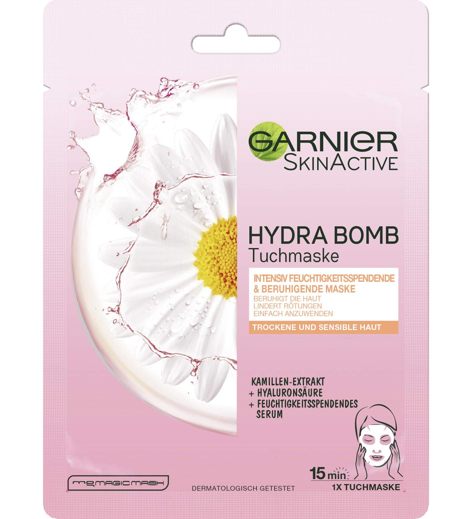 Garnier cloth mask for dry sensitive skin intensely moisturizing soothing mask hydra bomb skinactive 5 Pack (5 x 32 g)