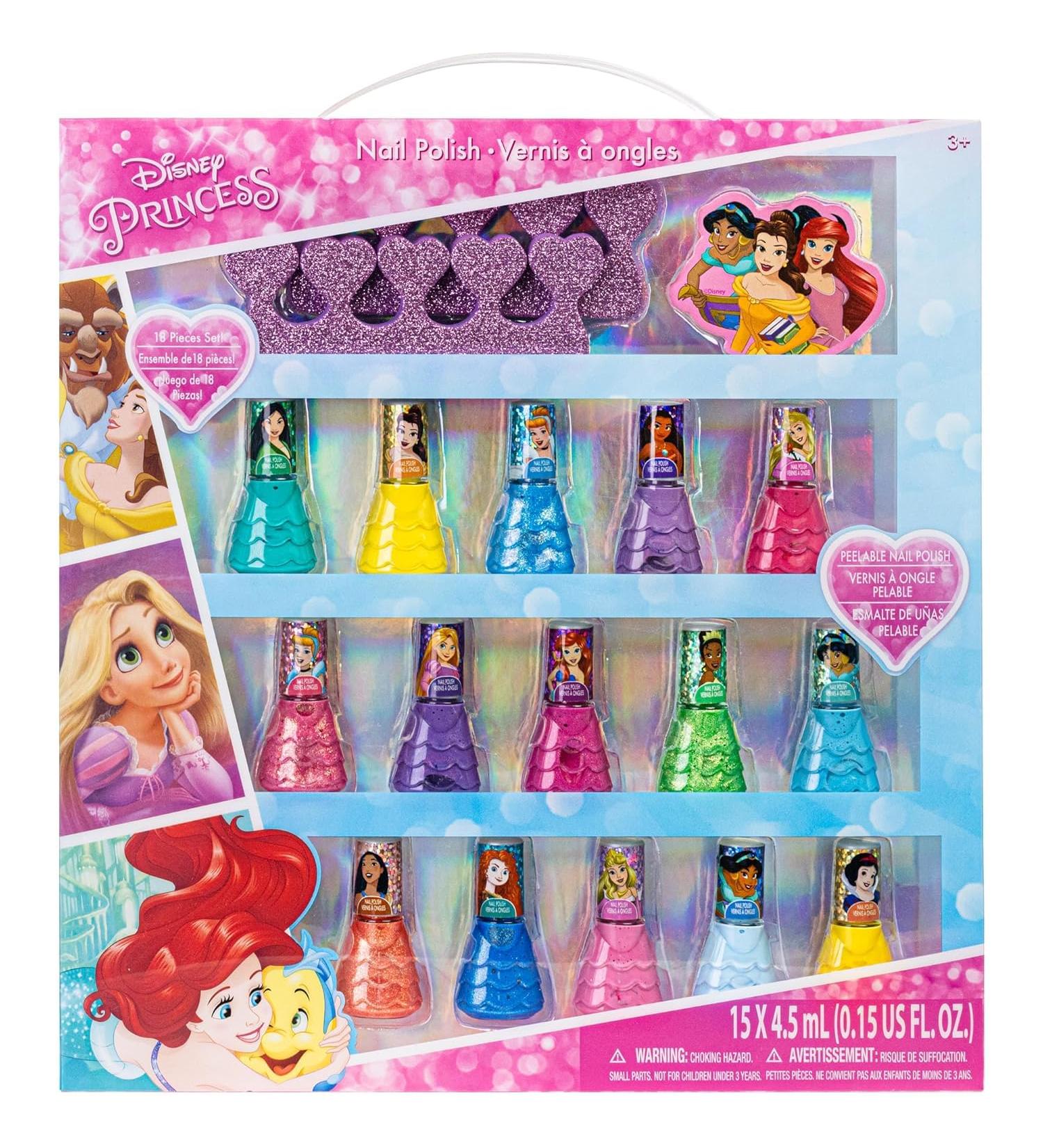 Disney Princess 15 Piece Water-Based Nail Polish Set for Kids | Quick Dry & Peel Off | Gift Kit with Toe Spacers | Ages 3 - Buy Online on GoSupps.com