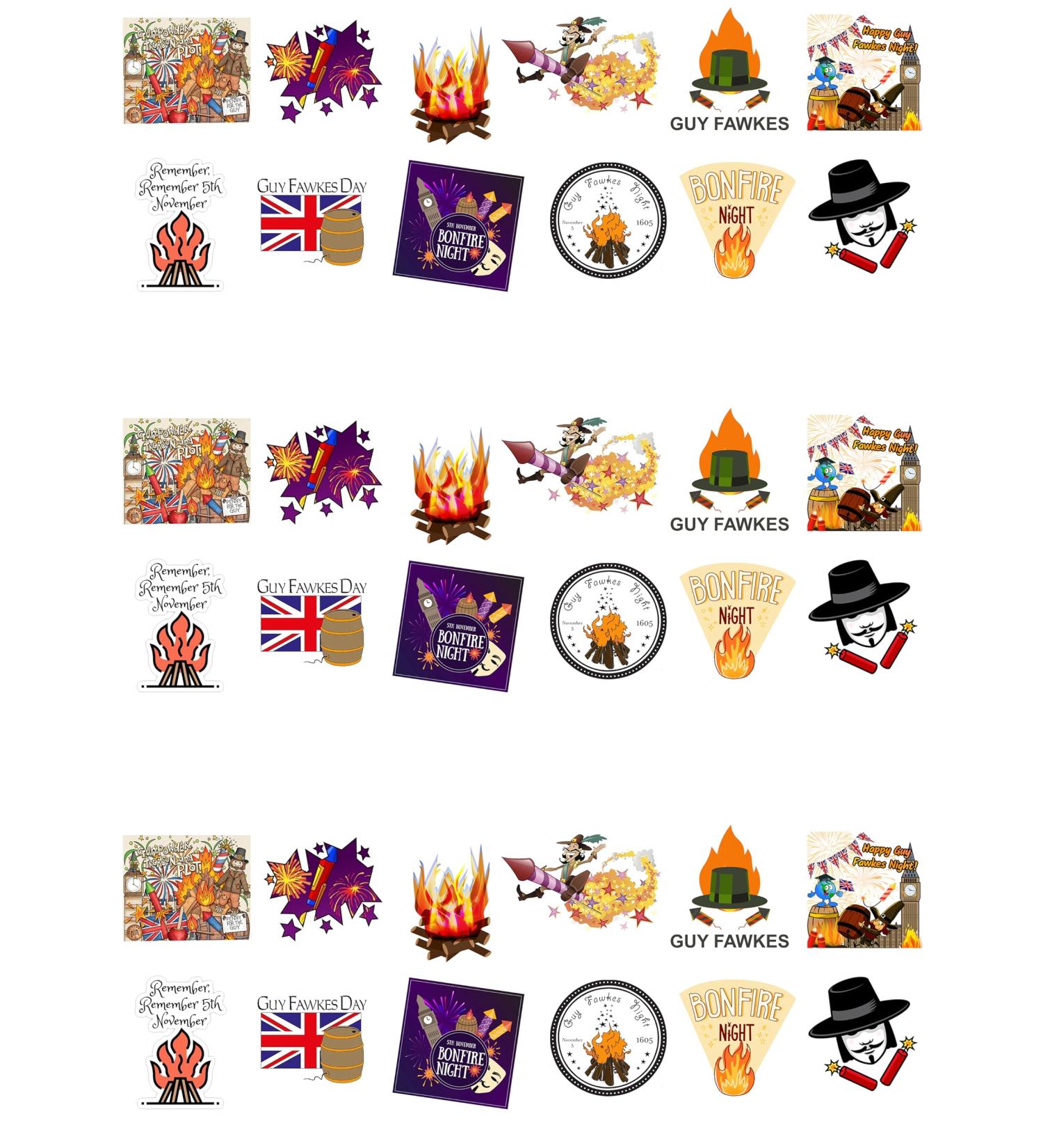 36 Stand Up Guy Fawkes Bonfire Night Themed Edible Wafer Paper Cake Toppers Decorations - Buy Online on GoSupps.com