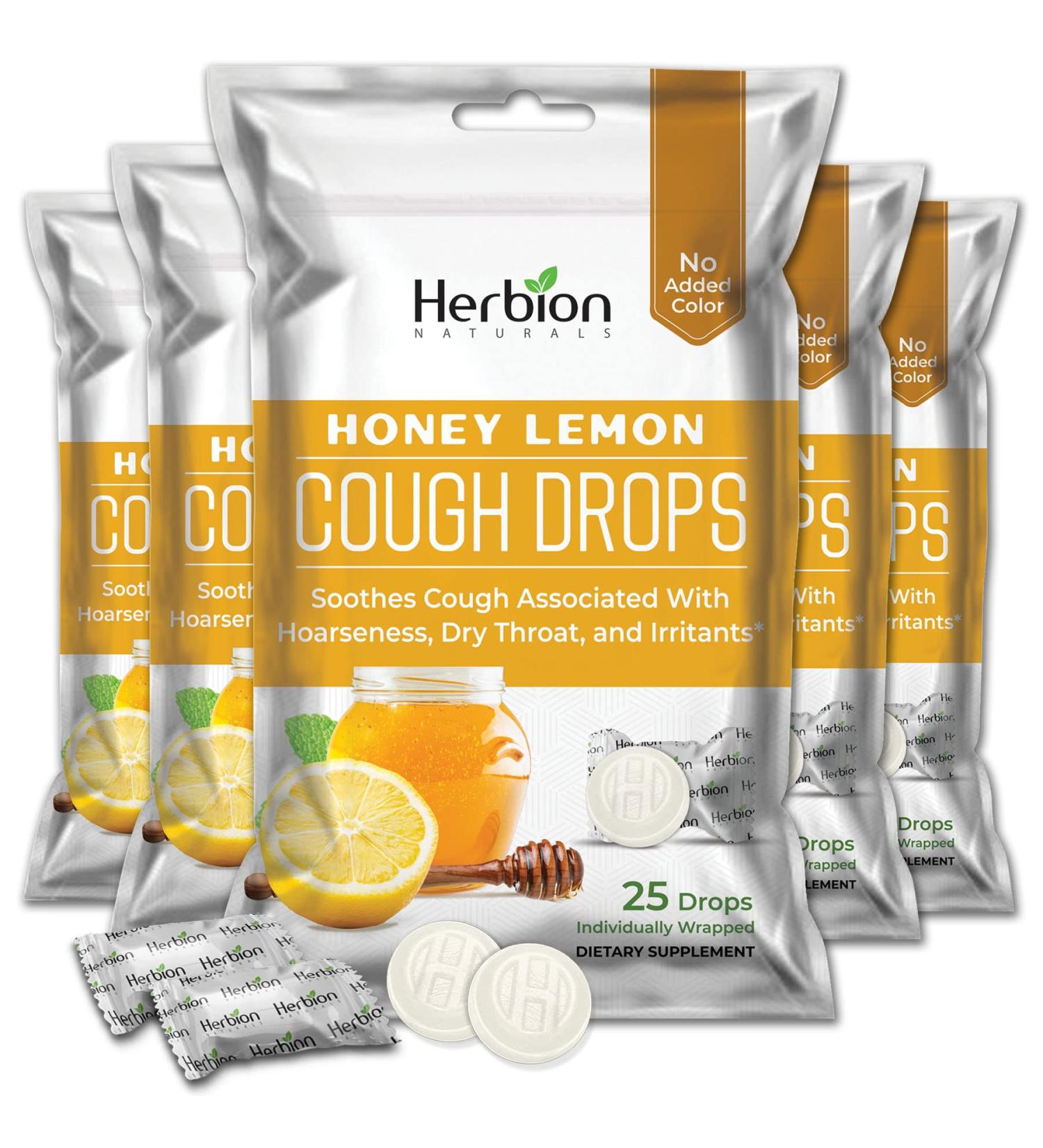 HERBION Naturals Cough Drops with Honey Lemon Flavor Dietary Supplement Soothes Cough for Adults and Children Over 6 Years 125 Lozenges Pack of 5 - Buy Online on GoSupps.com