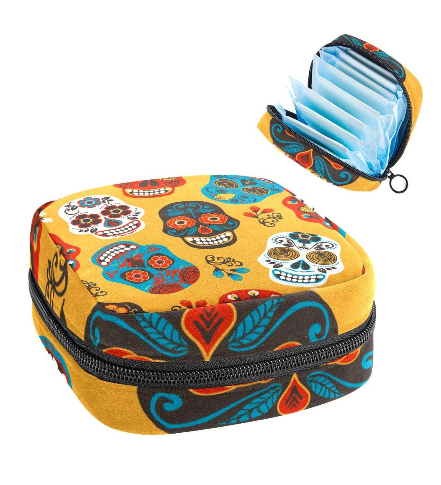 Womens Gothic Punk Storage Pockets - Stillpad Holder with Skull & Flower - Portable Feminine Product Bag - Buy Online on GoSupps.com