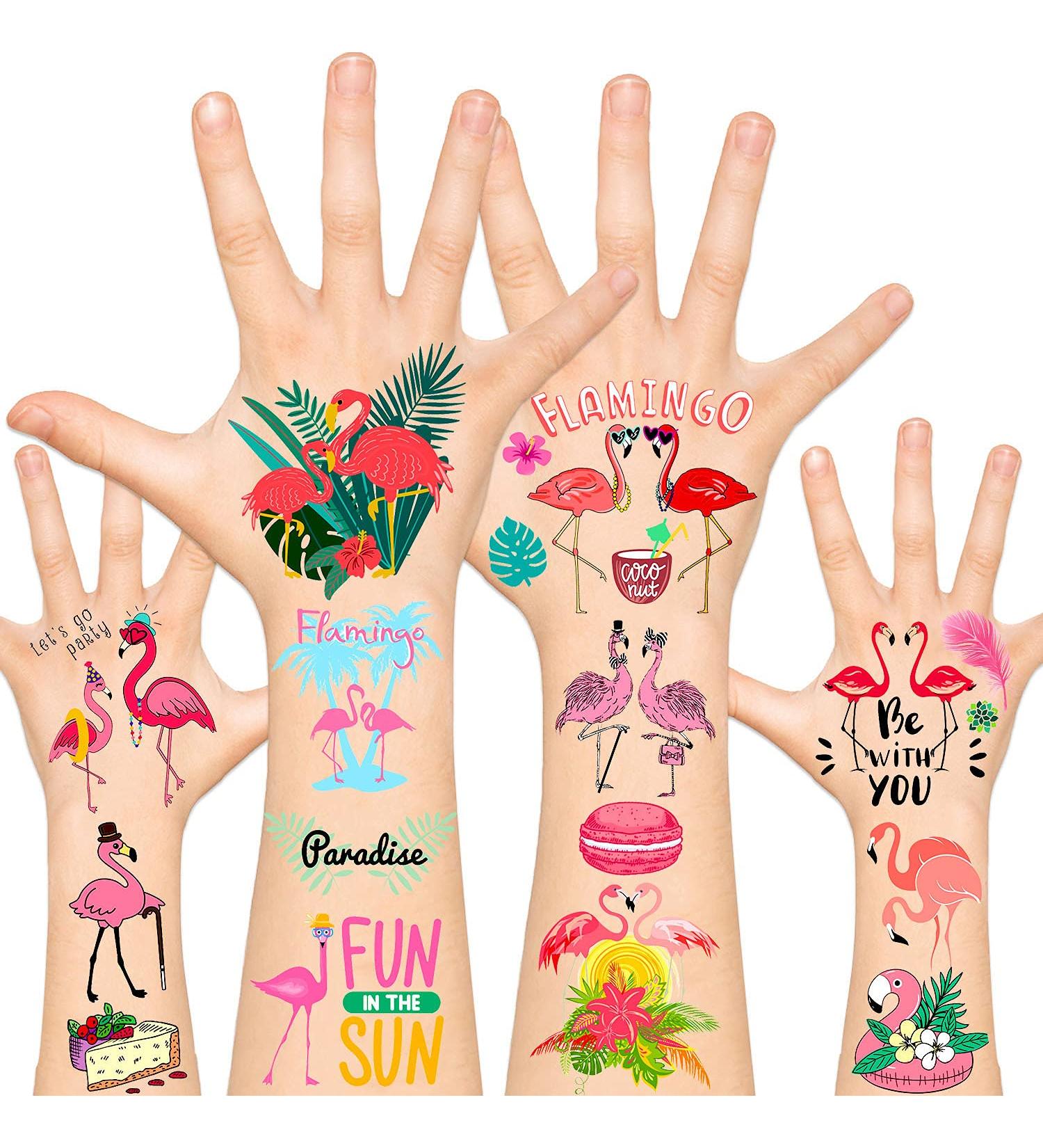 115pcs Flamingo Temporary Tattoos for Kids - Hawaiian Tropical Summer Stickers for Flamingo Party Supplies & Decorations - Buy Online on GoSupps.com