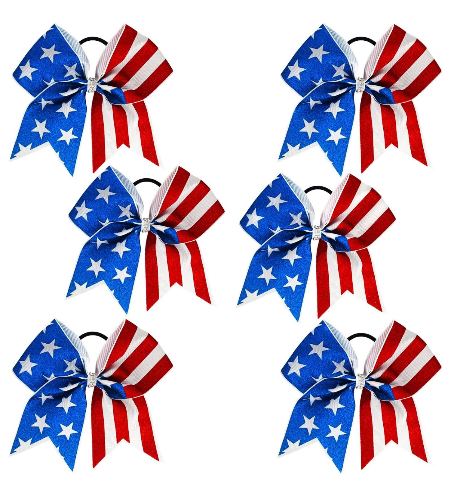 WeePaww Patriotic Cheer Hair Bows Set - 4th of July Glitter America Flag Design - 6Pcs - Buy Online on GoSupps.com