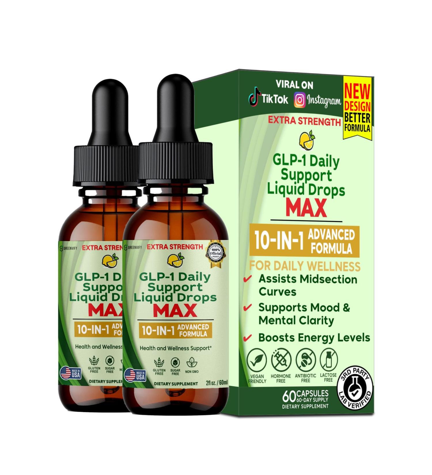 GLP-1 Daily Support Liquid Drops MAX Extra Strength 10-in-1 Advanced Formula 60 Servings 2 fl oz (2) - Buy Online on GoSupps.com
