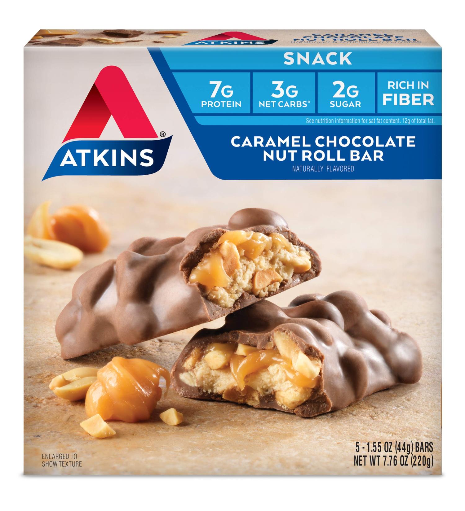 Atkins Caramel Chocolate Nut Roll Bar - Keto-Friendly Snack (5 Bars, 1.55oz) - Buy Online on GoSupps.com