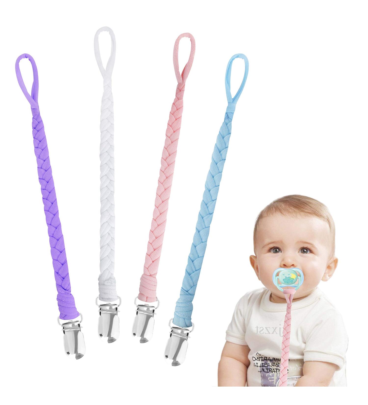 Buy Pacifier Chain Set - Cotton Baby Pacifier Straps for Newborns | 4 Pieces (Boys & Girls) - Safe & Stylish - Buy Online on GoSupps.com