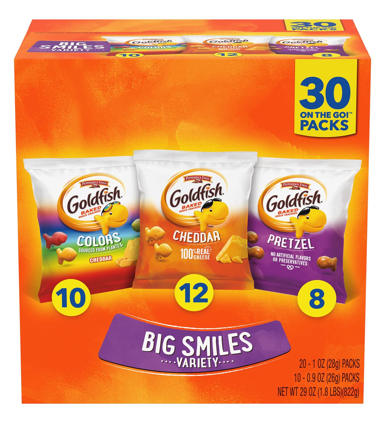 Goldfish Crackers Big Smiles Variety Pack - Cheddar Colors, Pretzels Snack Packs - 30 Ct - Buy Online on GoSupps.com