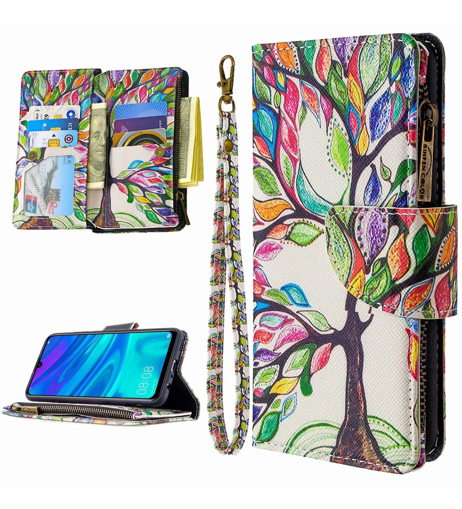 Buy Miago 9 Card Slots Leather Cover for Huawei Y5 2019 - Colorful Zipper Flip Wallet Case PU Leather Protective Pocket - Buy Online on GoSupps.com