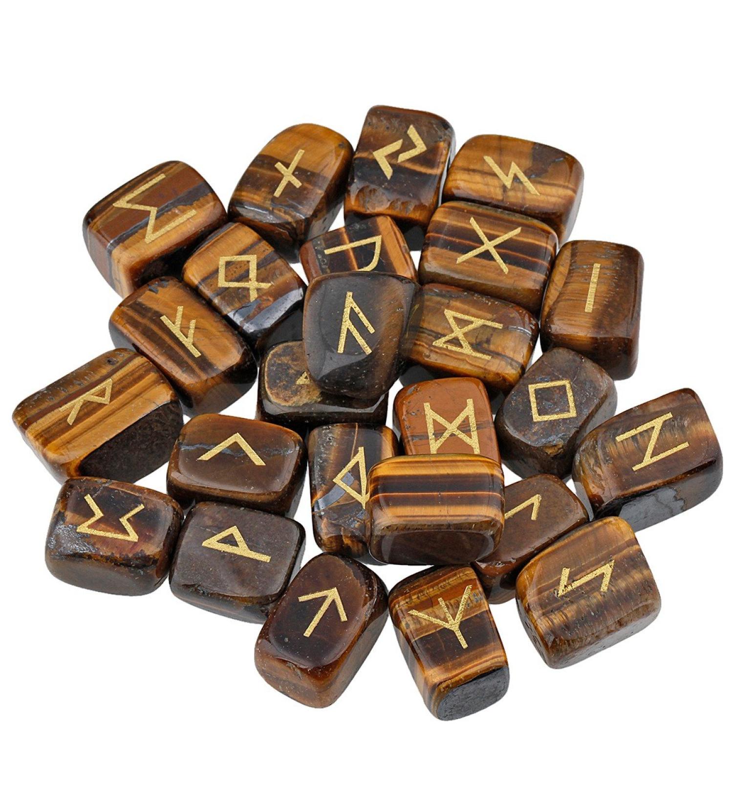 mookaitedecor Natural Tiger Eye Runes Stones Set of 25 Viking Norse Runes with Elder Futhark Alphabet Symbol for Divination Reiki Healing Crystal Witchcraft Pagan Supplies Spiritual Gift Room Decor #03-tiger Eye - Buy Online on GoSupps.com