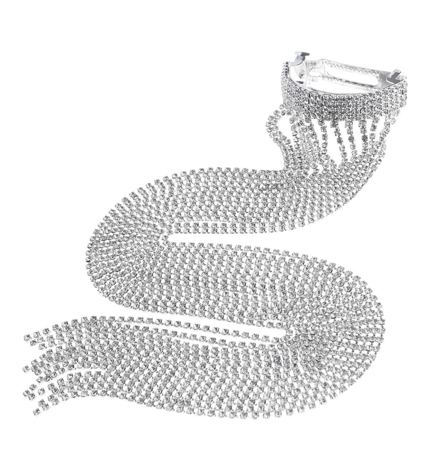 YINETTECH Long Chain Tassel Hair Clip Shiny Rhinestone Tassel Barrette Fashion Hairpin Headdress Ponytail Hair Accessories for Girls Women Silver 39cm - Buy Online on GoSupps.com