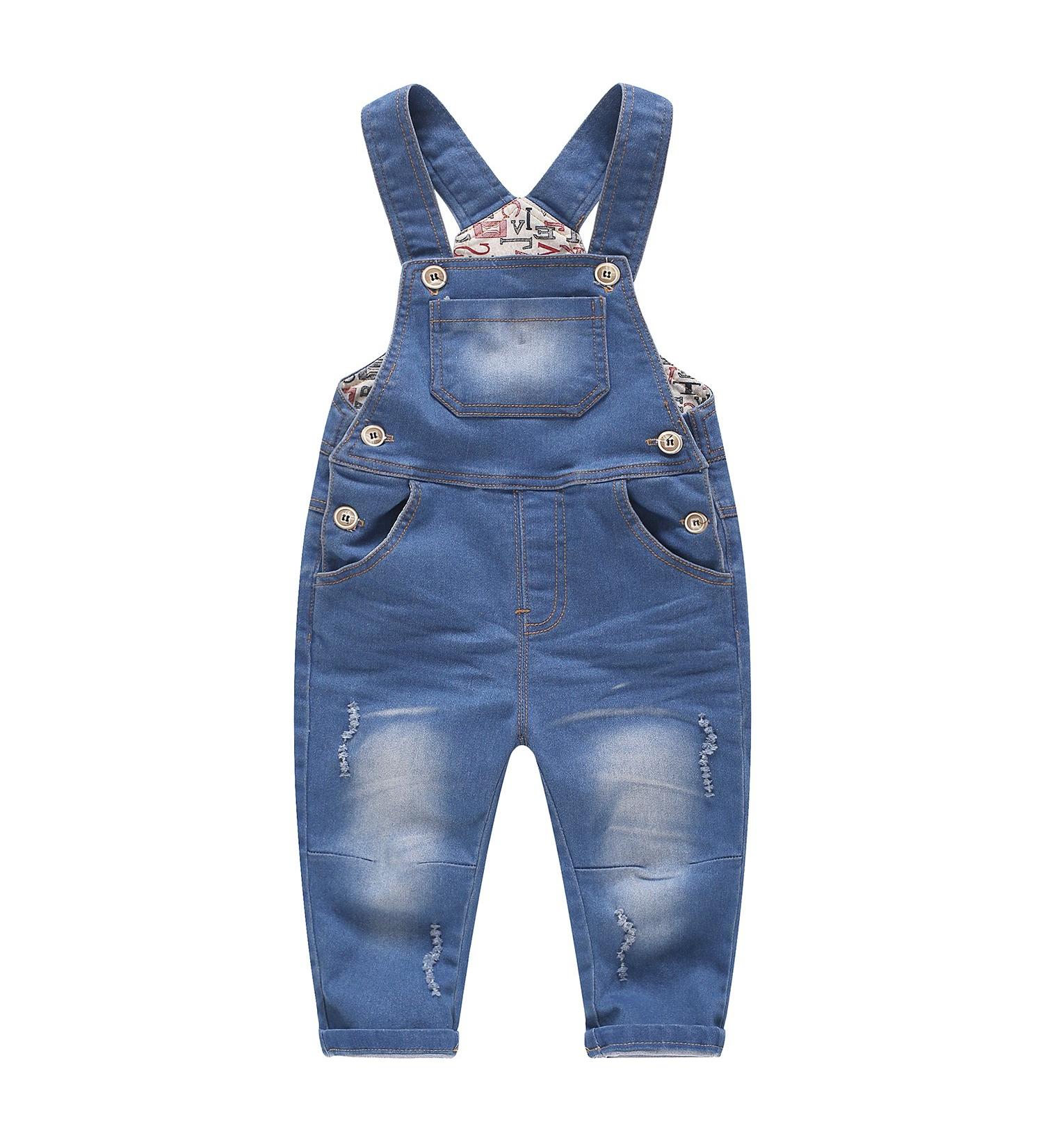KIDSCOOL SPACE Baby & Little Boys/Girls Water Washed Ripped Soft Denim Overalls 12-18 Months Light Blue - Buy Online on GoSupps.com