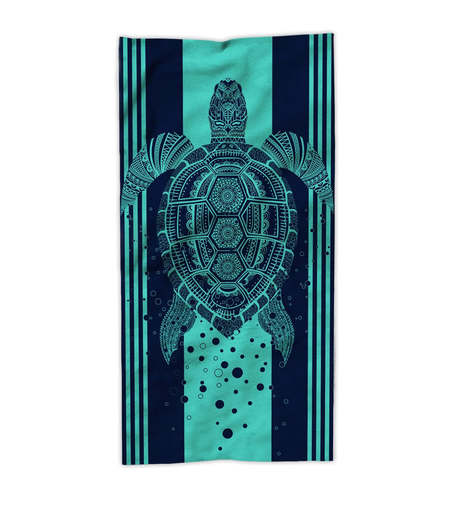 Hexagram Sea Turtle Beach Towel - Tropical Blue Microfiber Bath Towel for Adults - Sand Free, Quick Dry, Large Pool Towel - Oversized 31x63 inch Towel for Yoga - Buy Online on GoSupps.com