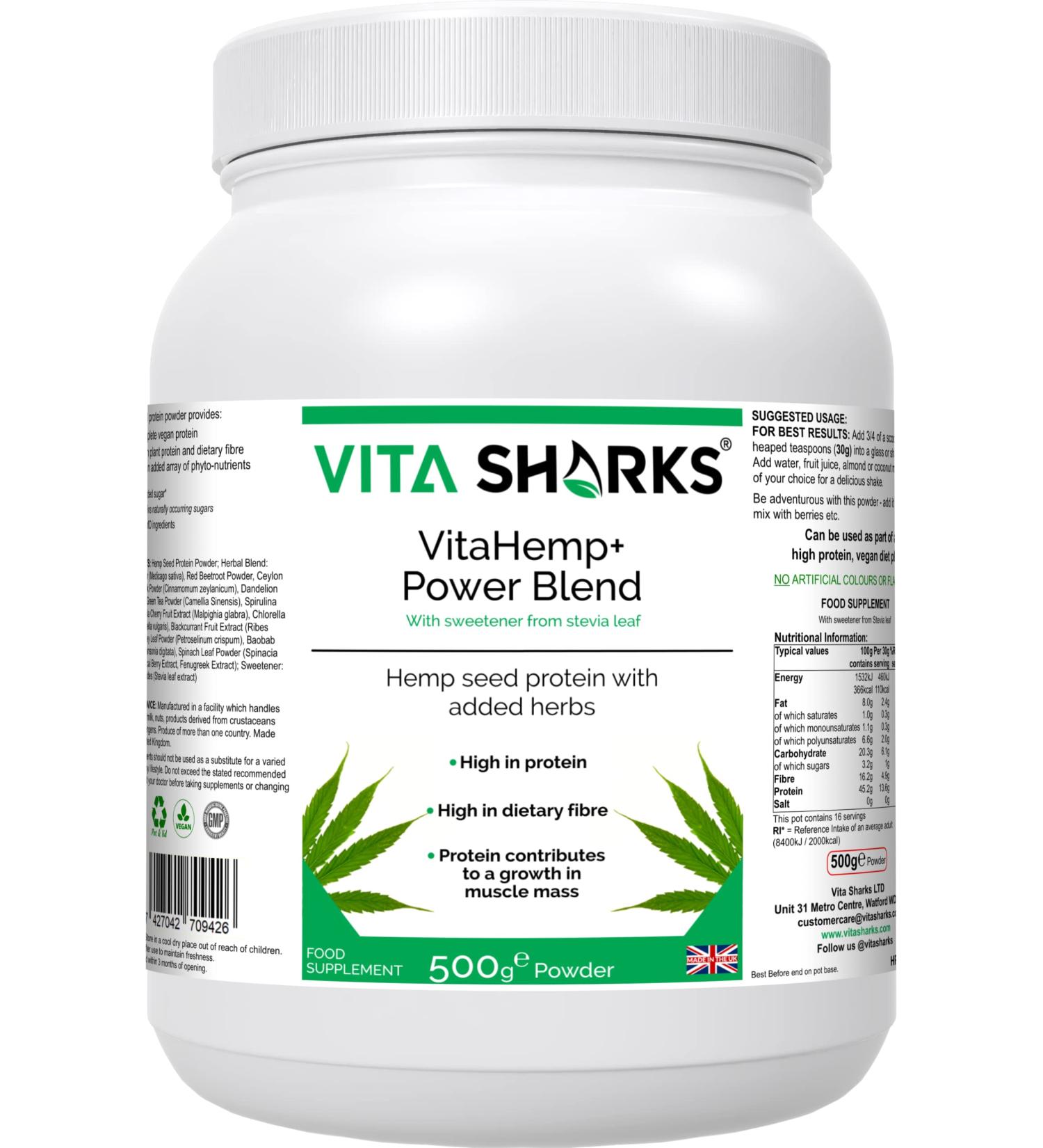 VitaHemp+ Power Blend Workout Drink |Vegan Hemp Seed Protein Shake Powder with Phyto-nutrients Essential Amino Acids Vitamin C & Fibre. Appetite Suppressant Reduces Bloating & Flatulence - Buy Online on GoSupps.com