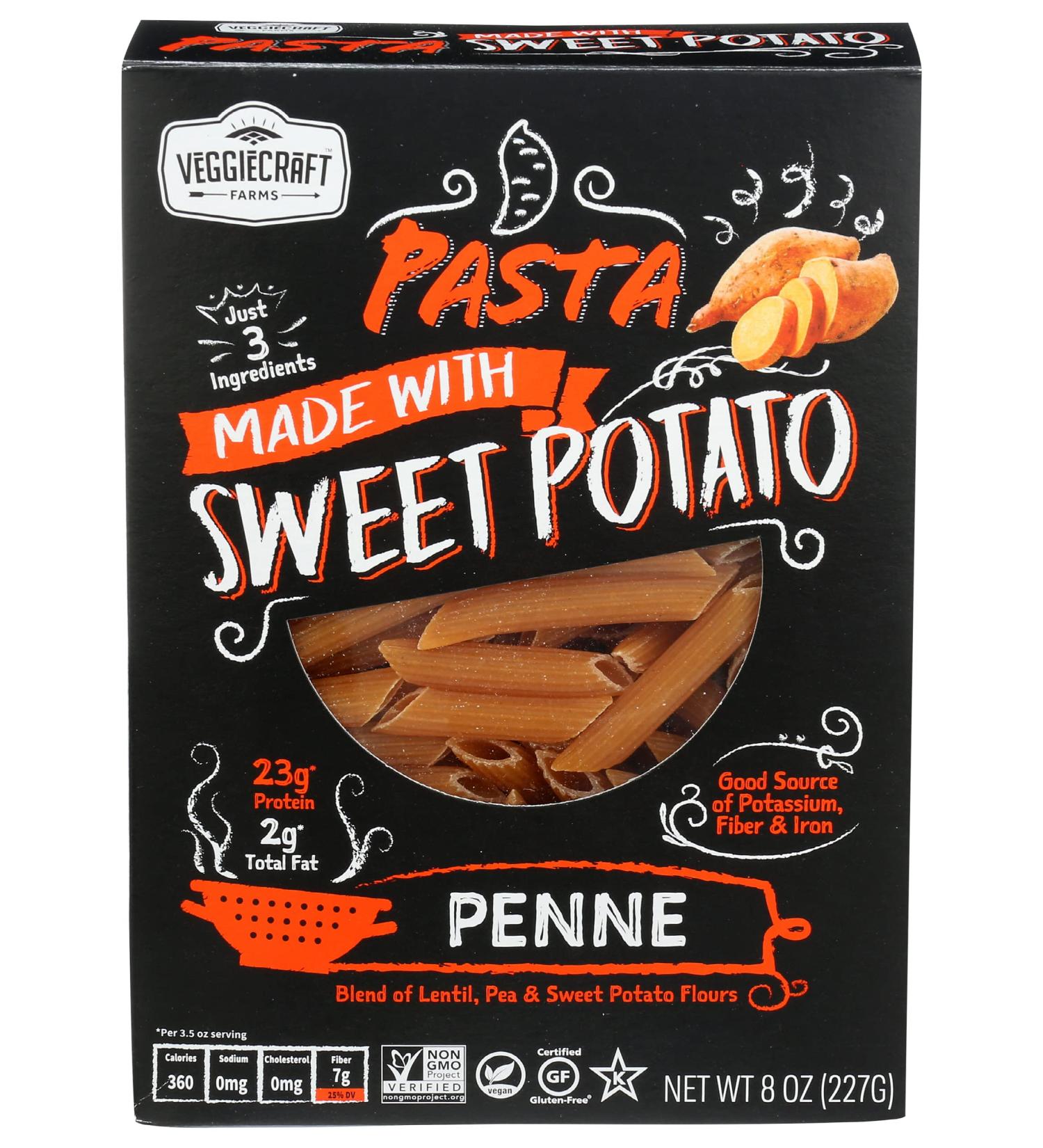 Veggiecraft Farms Lentil Pea Sweet Potato Penne Pasta - Gluten Free, Vegan, Non-GMO Verified - 8 Oz - Buy Online on GoSupps.com