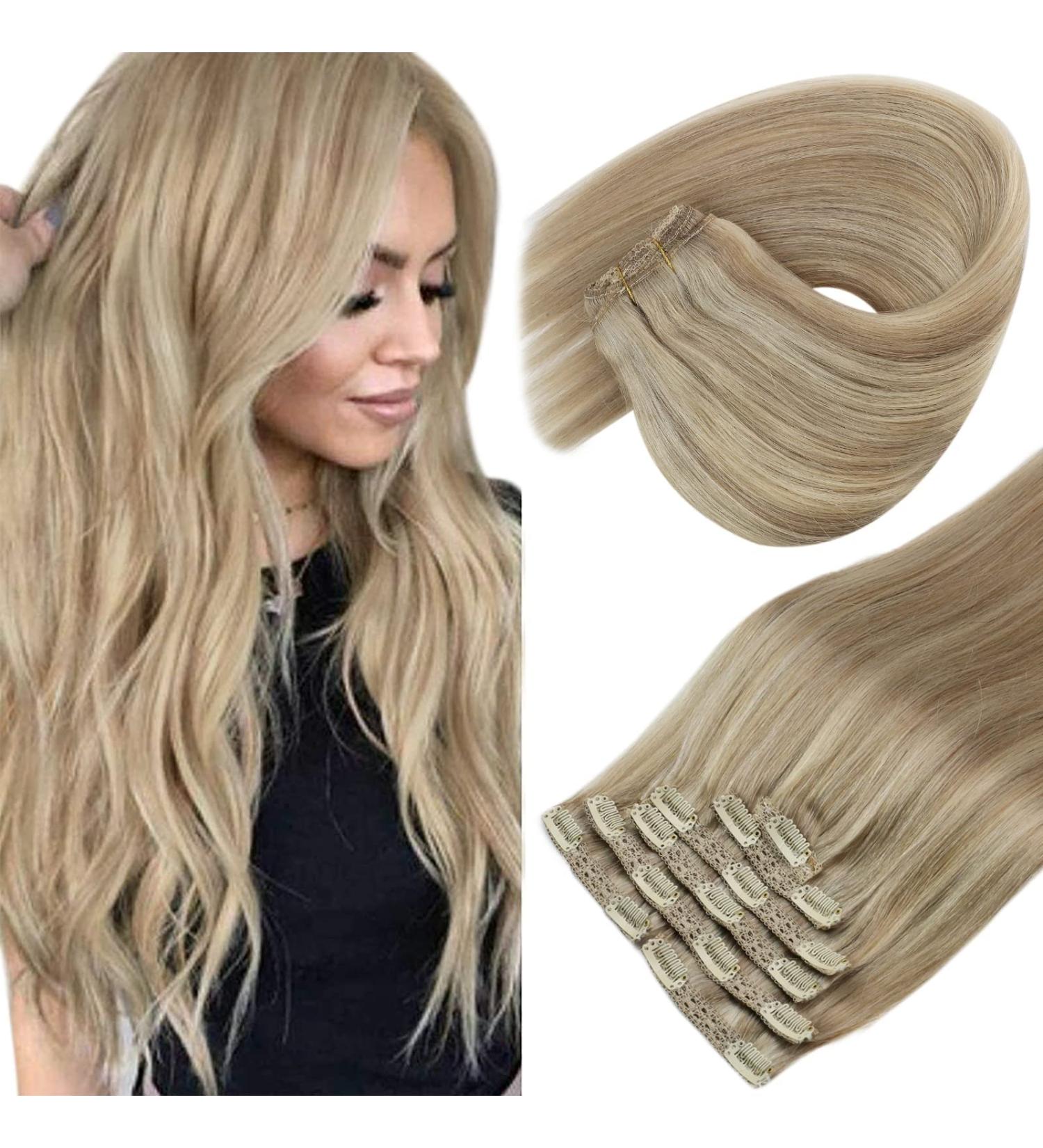 Sunny Blonde Clip in Hair Extensions - 18 120g Highlighted Human Hair - Pack of 1 - Buy Online on GoSupps.com