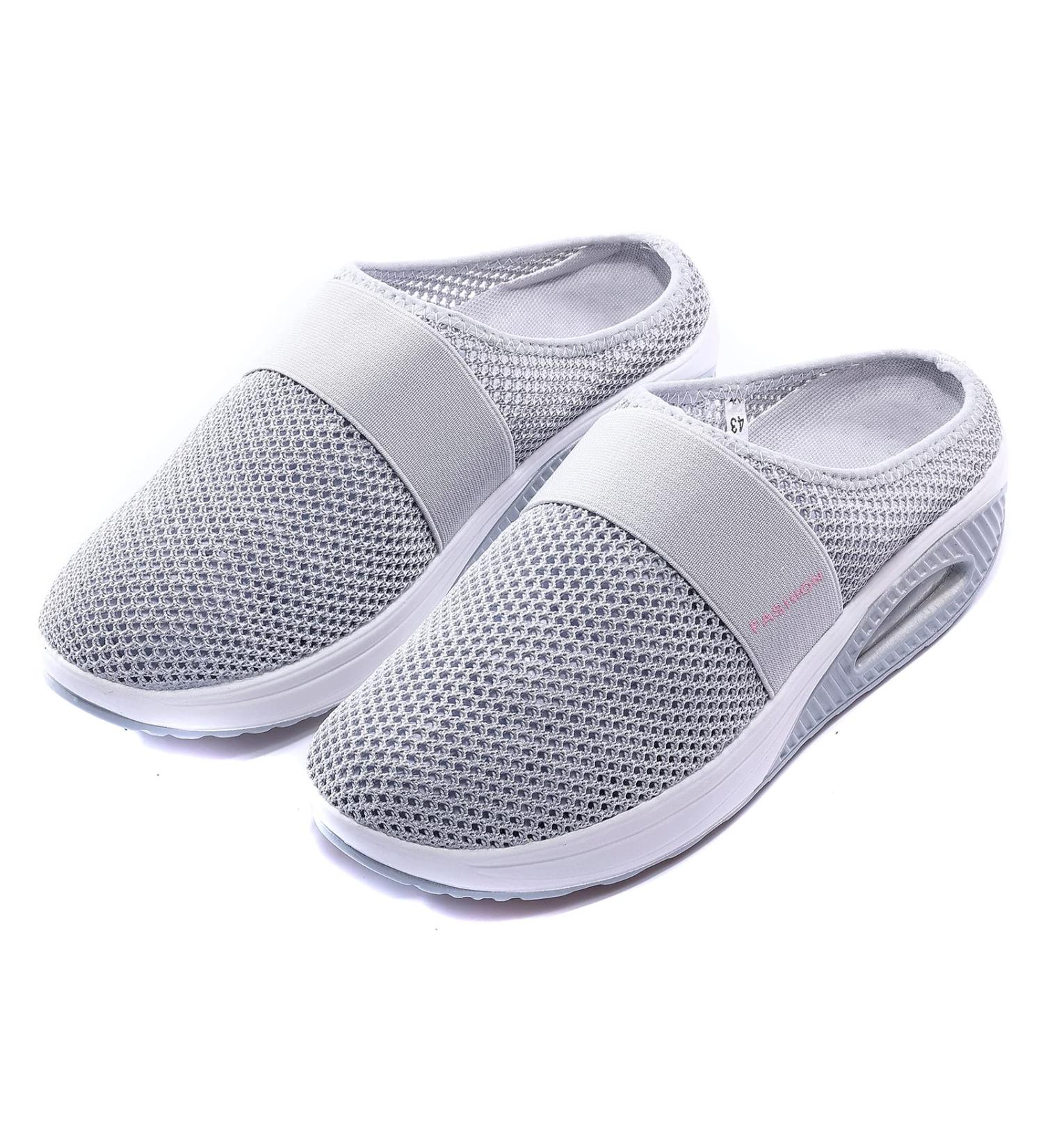 Sharllen Women's Air Cushion Slip-On Walking Shoes - Breathable Mesh Sneakers with Arch Support for Comfort - Light Grey, Size 7-7.5 Women/5.5-6 Men - Buy Online on GoSupps.com