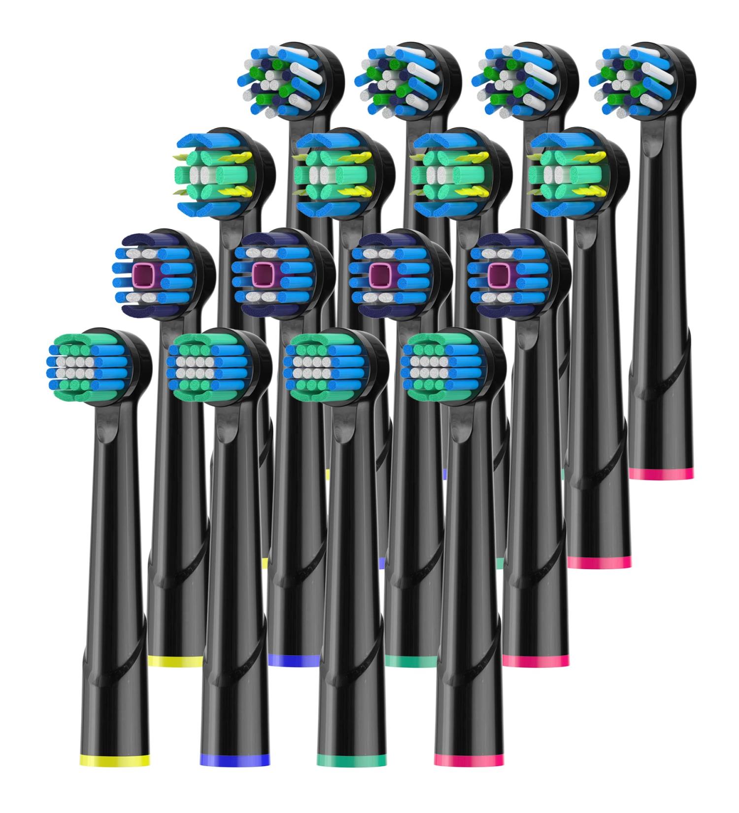 Aoxgao Replacement Heads 16 Pack for Oral B Electric Toothbrushes - Compatible with Pro, Genius, Smart, Vitality Series - 4 Types of Brush Heads - Black - Buy Online on GoSupps.com