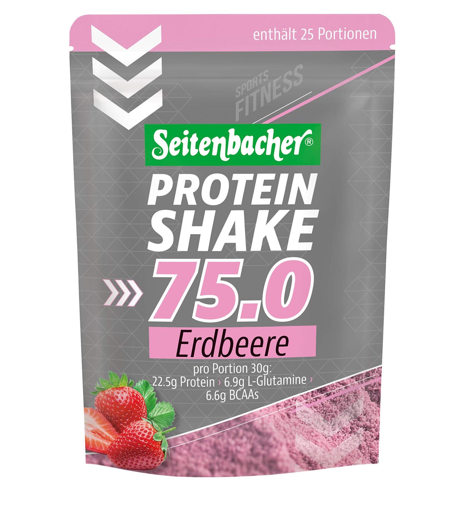 Seitenbacher Casein Protein Shake Powder | Strawberry | 75% Pure Casein Protein | 750g | Soy-Free International Shipping - Buy Online on GoSupps.com