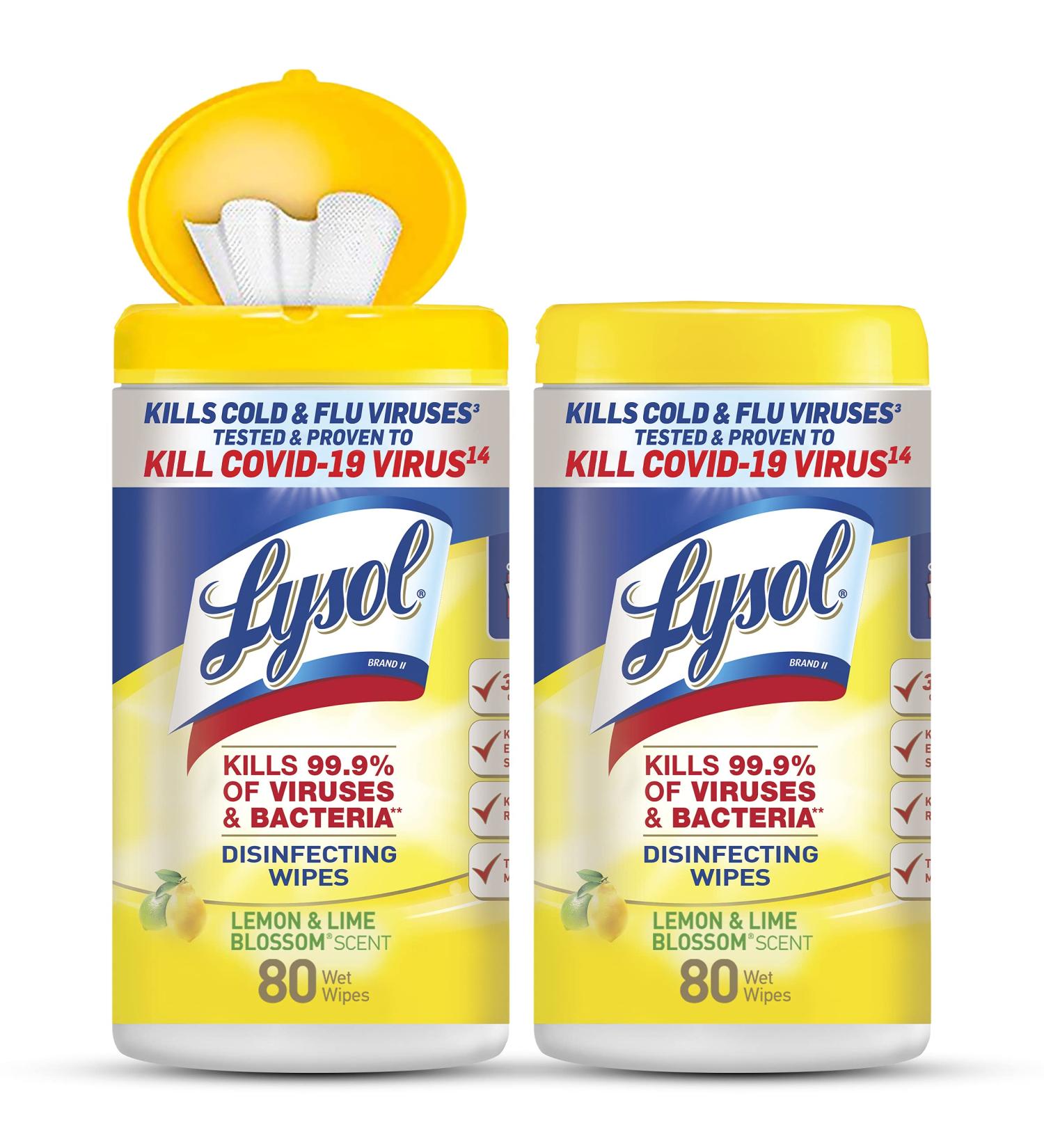 Lysol Disinfectant Wipes, Lemon Lime Scent, 80 Count - Pack of 2 | Antibacterial Cleaning for Multi-Surface Disinfection - Buy Online on GoSupps.com