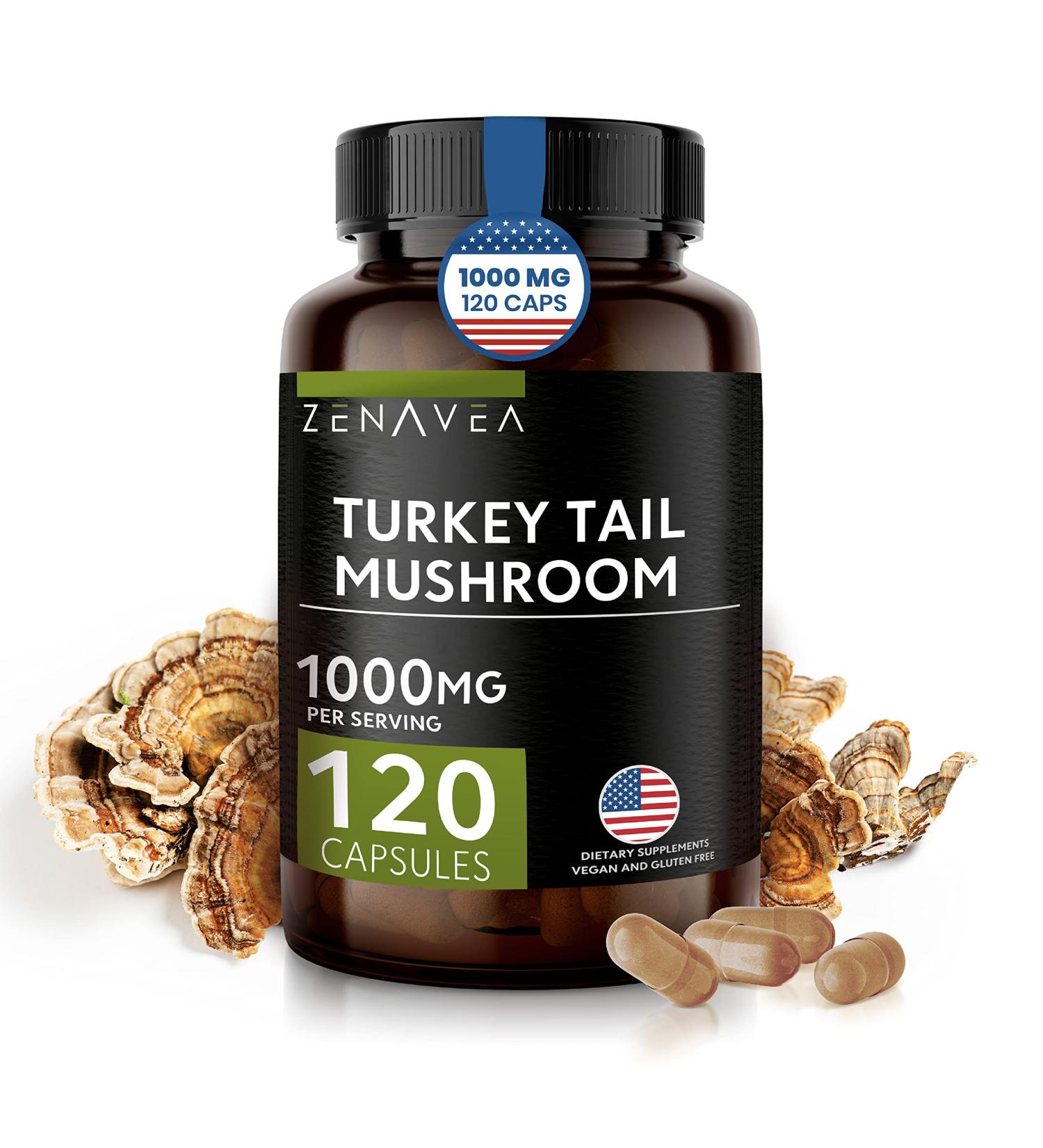Zenavea Turkey Tail Mushroom Capsules 1000mg - Immune Support & Antioxidant - 120 Capsules Equivalent to 15,000mg - Organic Turkey Tail Supplement - Buy Online on GoSupps.com