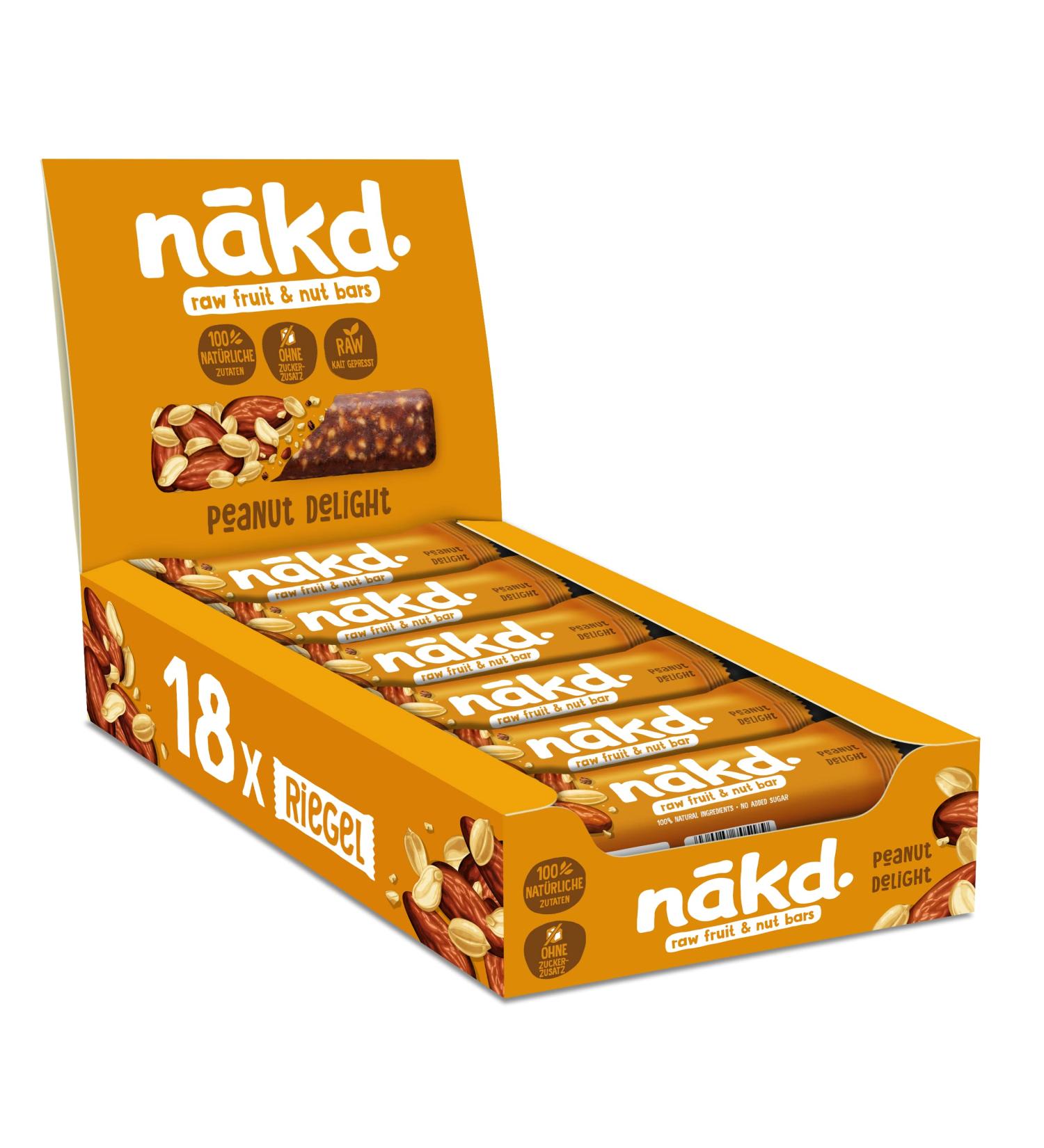 N kd Peanut Delight Bars | 100% Natural Vegan Gluten-Free | Cold-Pressed Fruit & Nut Snack | No Added Sugar | 18 x 35g - Buy Online on GoSupps.com