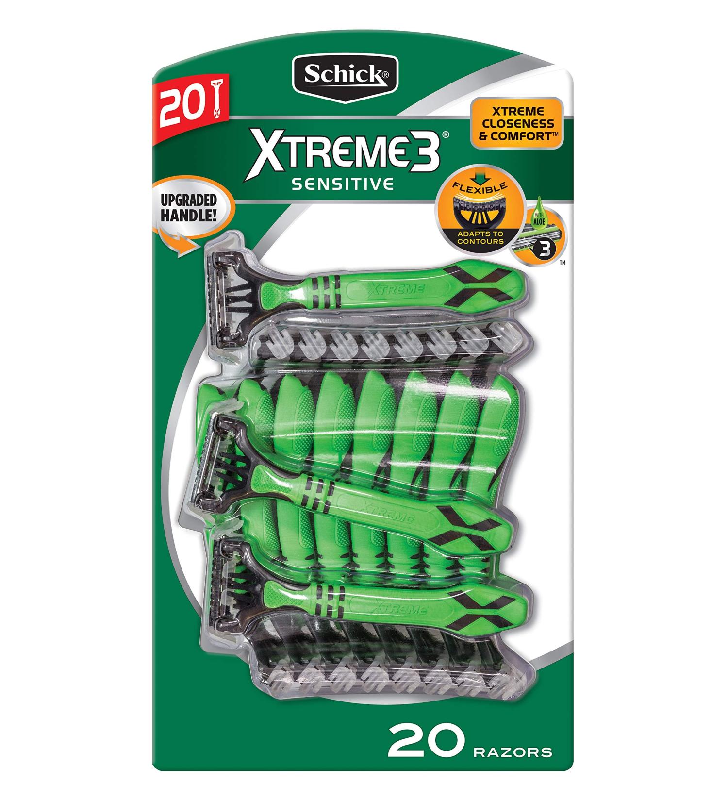 Schick Xtreme 3 Sensitive Skin Razors - 20 Count, Flexible Blades with Aloe, Fights Razor Burn - Buy Online on GoSupps.com