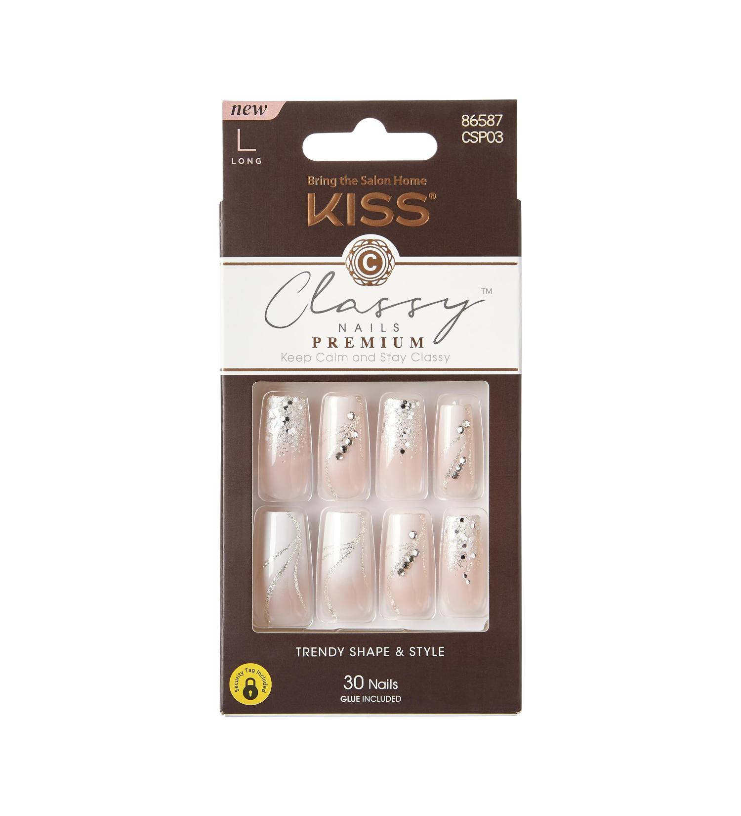 Buy KISS Classy Premium Press On Nails - Stunning French Design Long Square Shape 30 Nails & Nail Glue Included | International Shipping - Buy Online on GoSupps.com