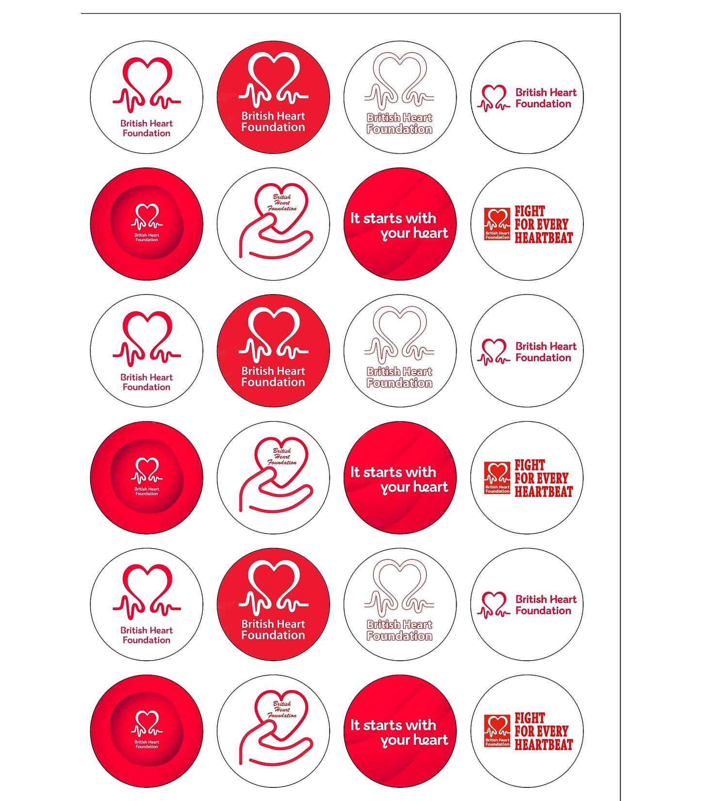 24 Pre-Cut British Heart Foundation Edible Wafer Paper Cake Toppers Decorations