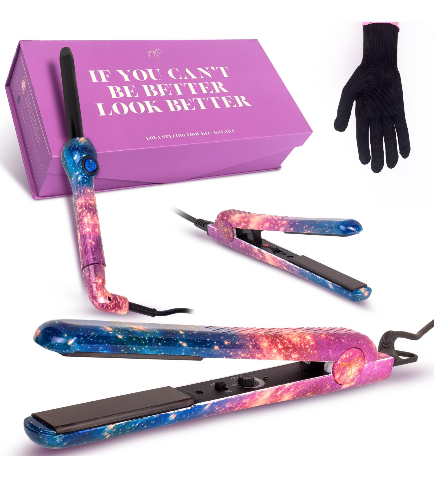 PYT Lola Tool Kit: 1.25'' Flat Iron 19mm Curling Wand & Mini Hair Straightener - GALAXY | International Shipping Available - Buy Online on GoSupps.com