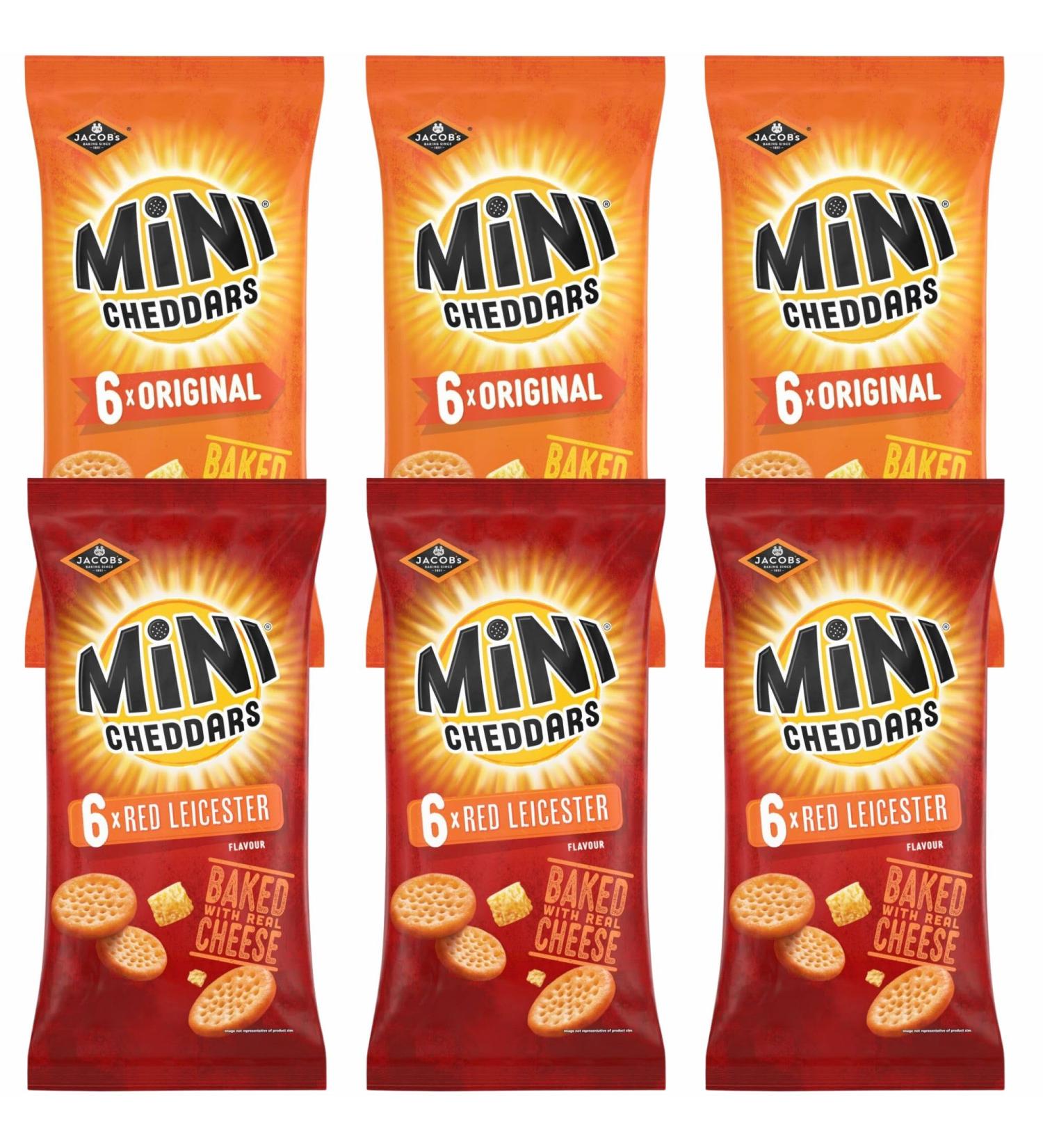 Jacob's Mini Cheddars Original 6 Pack x3 & Mini Cheddars Red Leicester 6 Pack x3 (6 Pack Mixed Bundle) - Buy Online on GoSupps.com