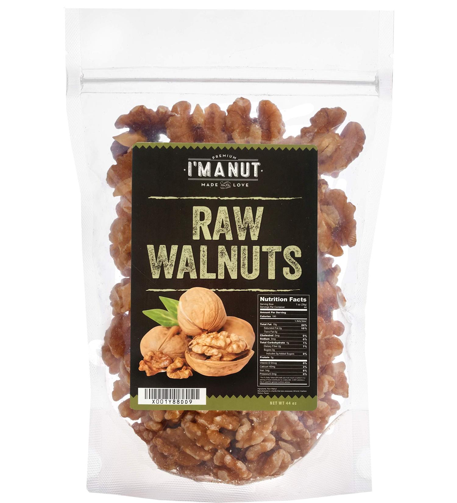 Raw Walnuts 44 oz - Kosher Certified Halves & Pieces - 100% Natural & Unsalted - Non-GMO - Vegan & Keto Friendly | 2.75 lb Pre-Shelled - Buy Online on GoSupps.com